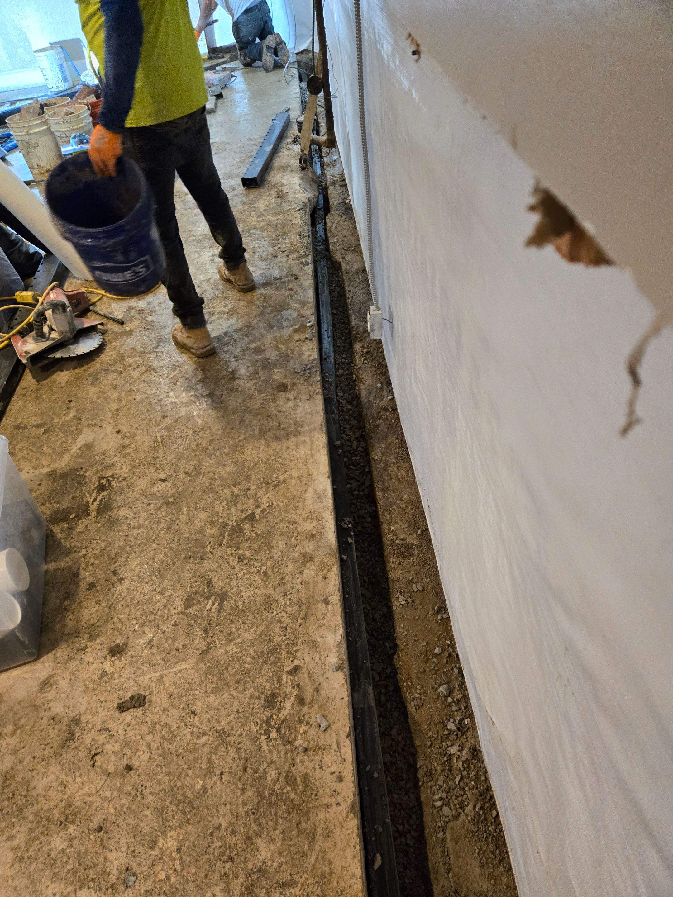 Interior Waterproofing using Drain Tile/White Cap by Allied Water Services