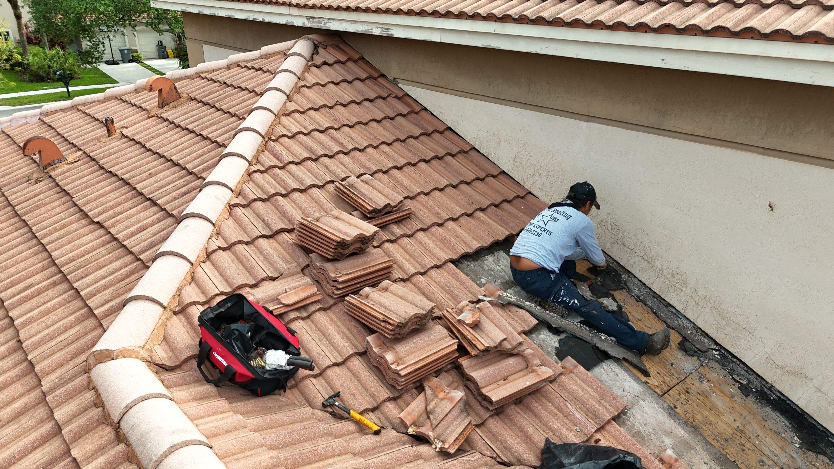 Clay Tile Roof Repair and Plywood Decking Replacement in Boynton Beach by Aastro Roofing