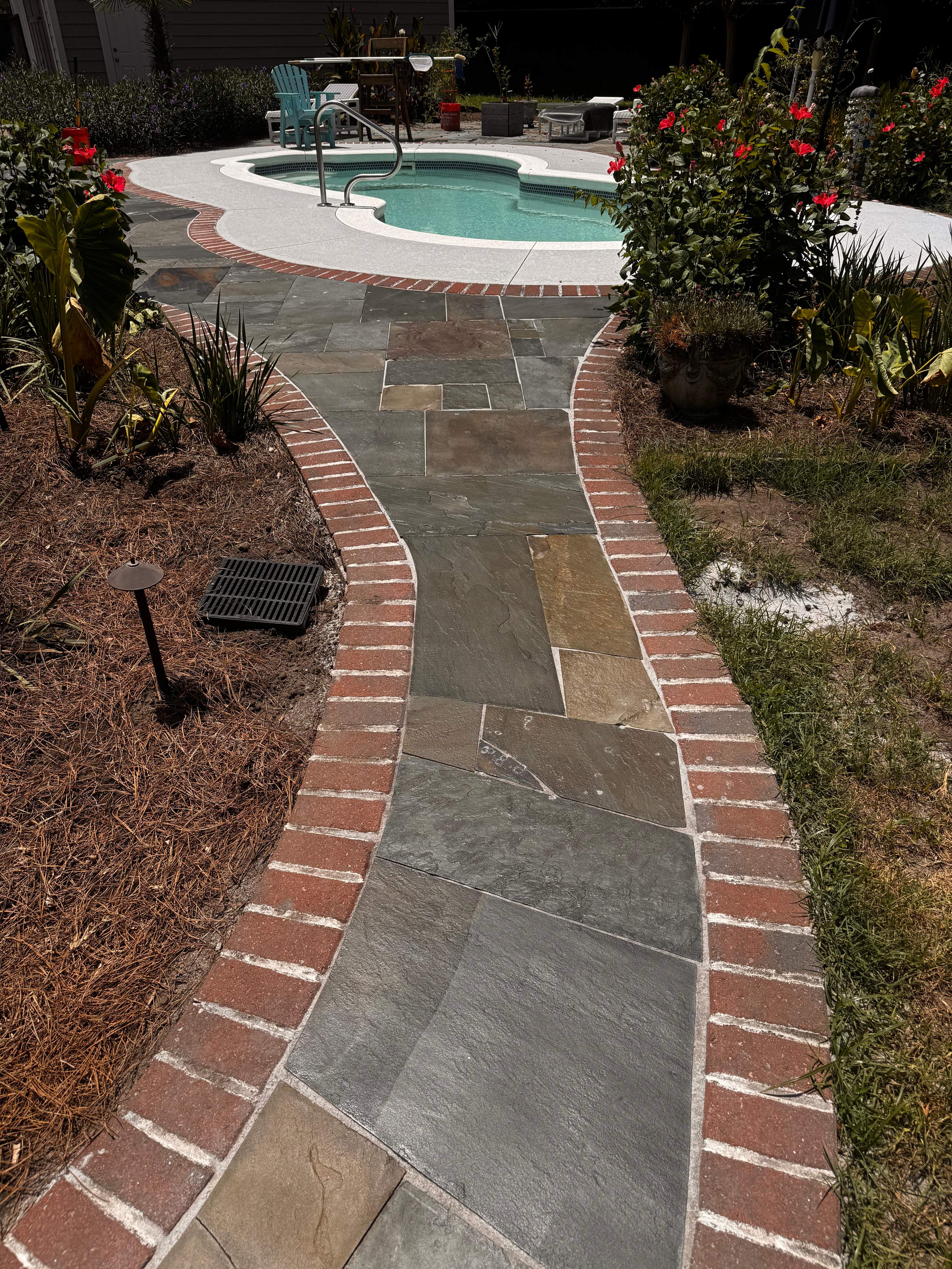 Custom Flagstone and Brick Paver Walkway Installation in Mount Pleasant by Lowcountry Scapes, LLC