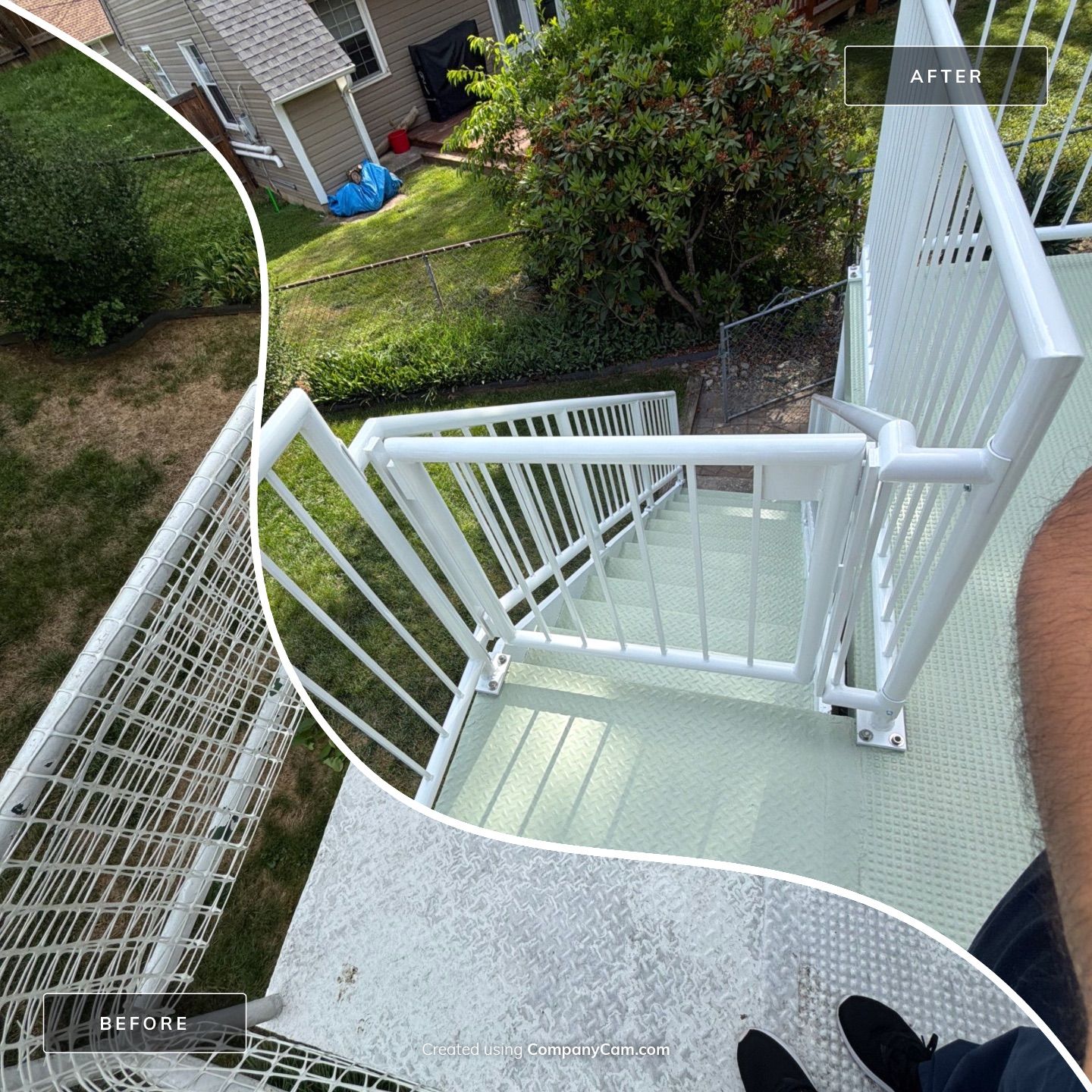 White Powder-Coated Outdoor Railings in Rockville & Staircase and Deck Refurbishment  by Capitol Iron Works