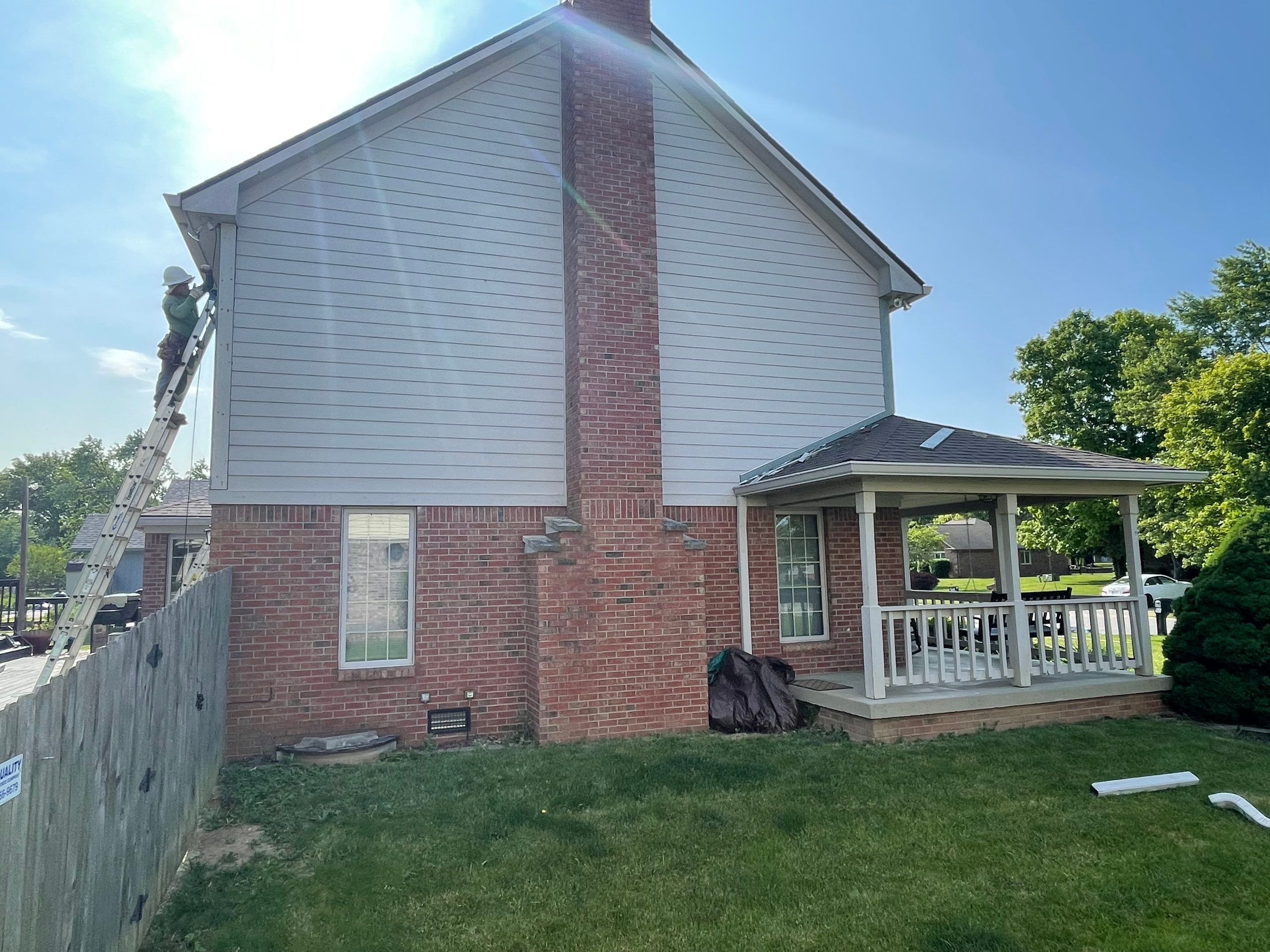 Tornado damage in Whiteland. Roof replacement, James Hardie siding, exterior paint, gutters, windows, doors by 317 Roofing & Restorations