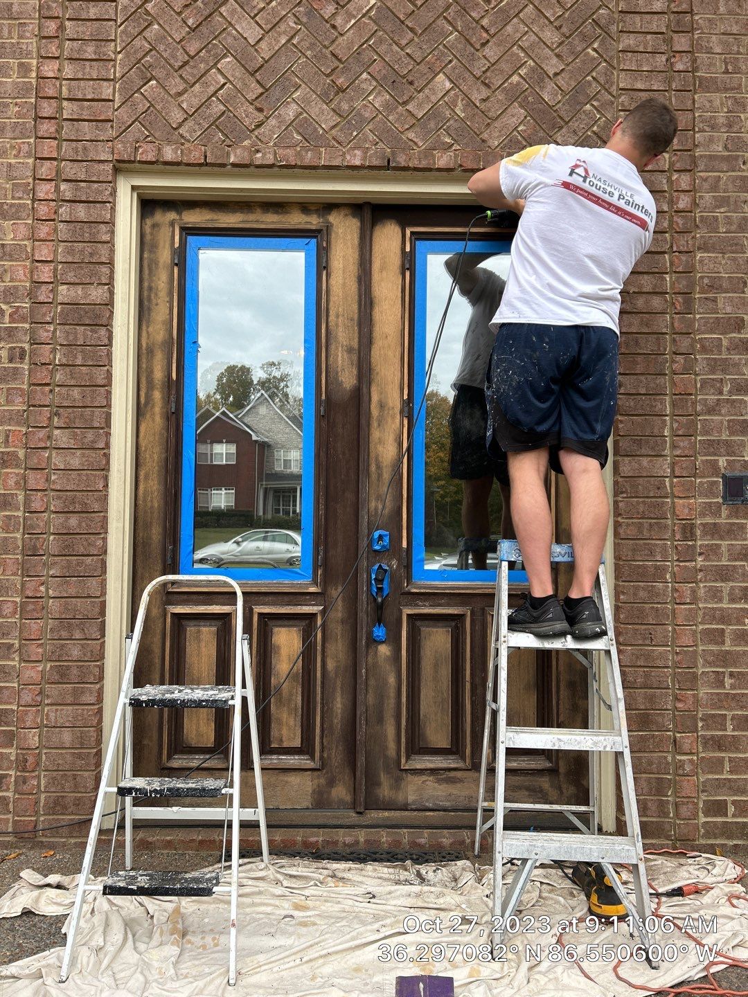 Front door refinishing  using Stain an Seal experts stain  by Nashville House Painters 