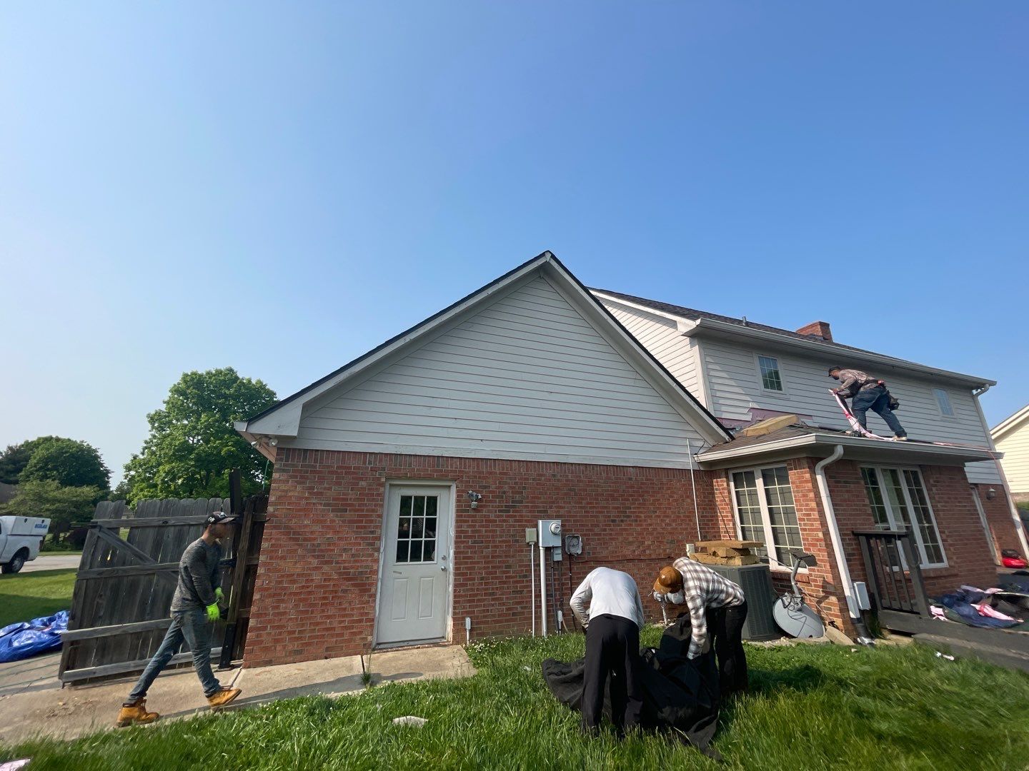 Tornado damage in Whiteland. Roof replacement, James Hardie siding, exterior paint, gutters, windows, doors by 317 Roofing & Restorations
