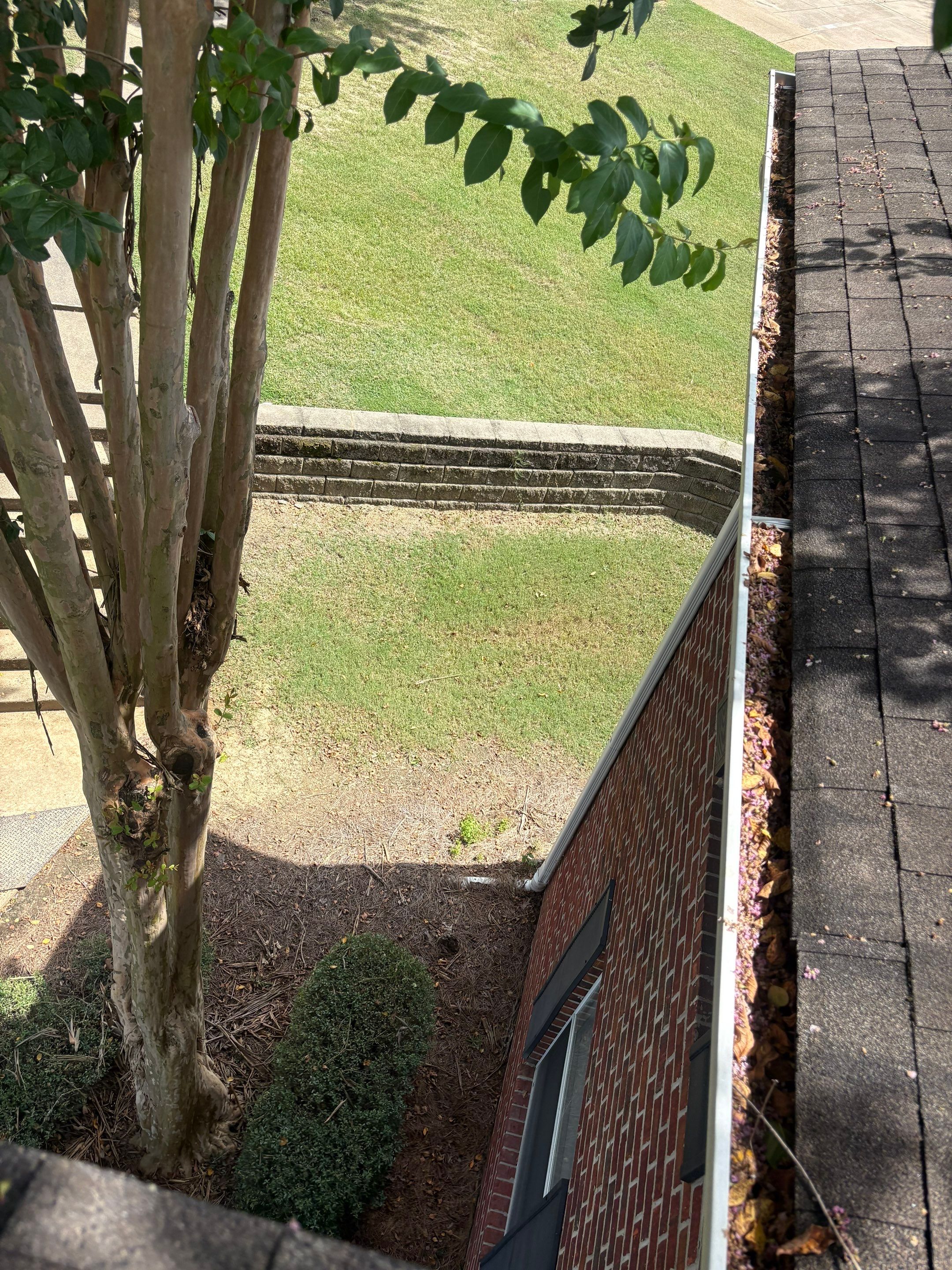 Commercial gutter cleaning Ridgeland, MS before photo with filled gutters