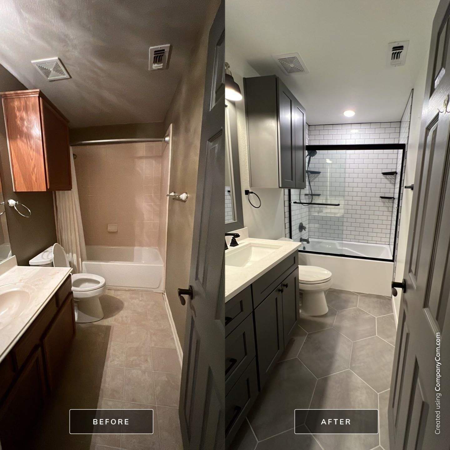 Braun’s Farm Bathroom Remodel | Modern Subway Tile Tub Shower & Custom Vanity in San Antonio by Legacy Bath and Kitchen