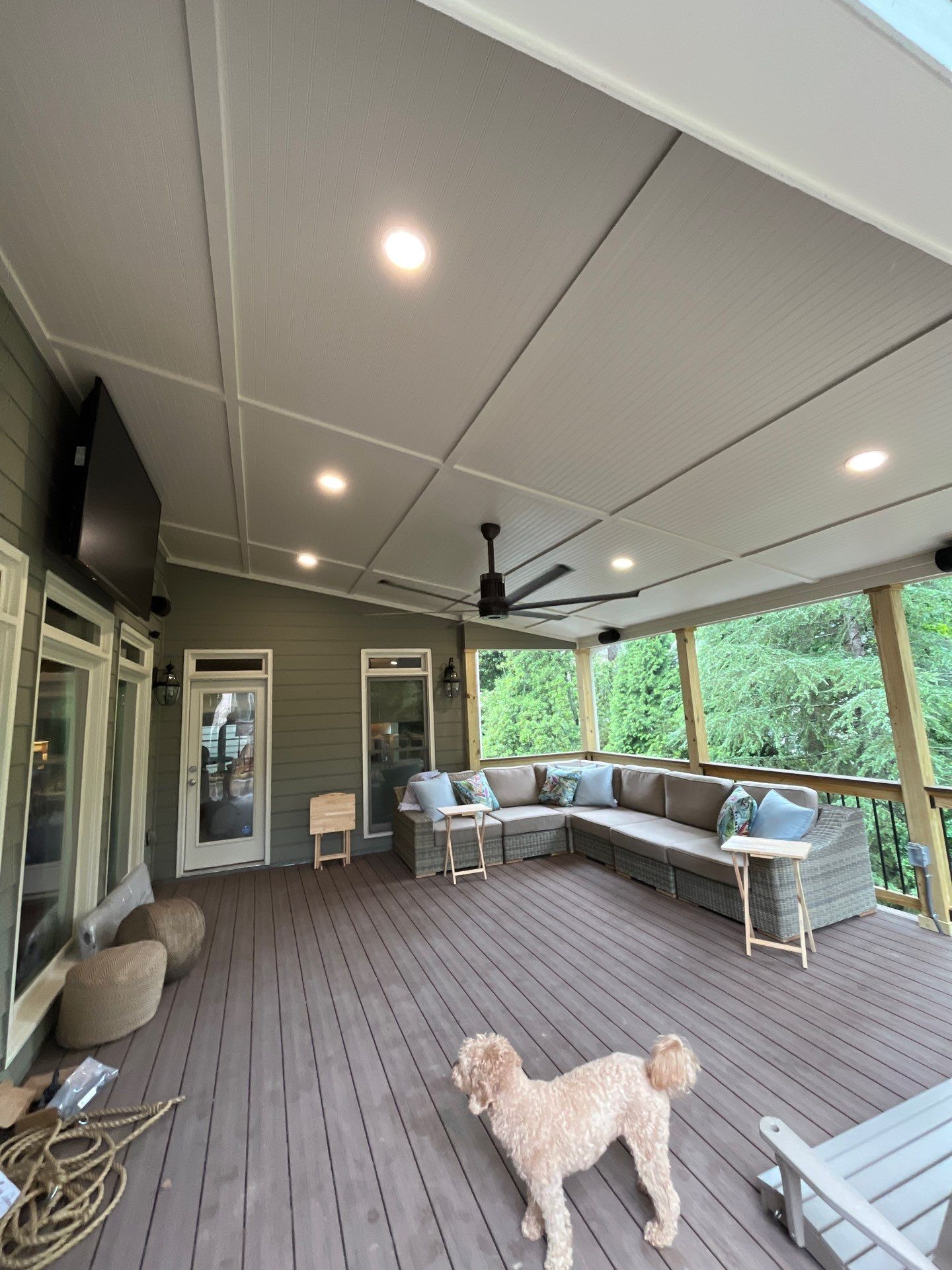 Tucker, GA Covered Porch Build and Deck Replacement using Deckorators Voyage Series Decking by Nelson Exteriors 