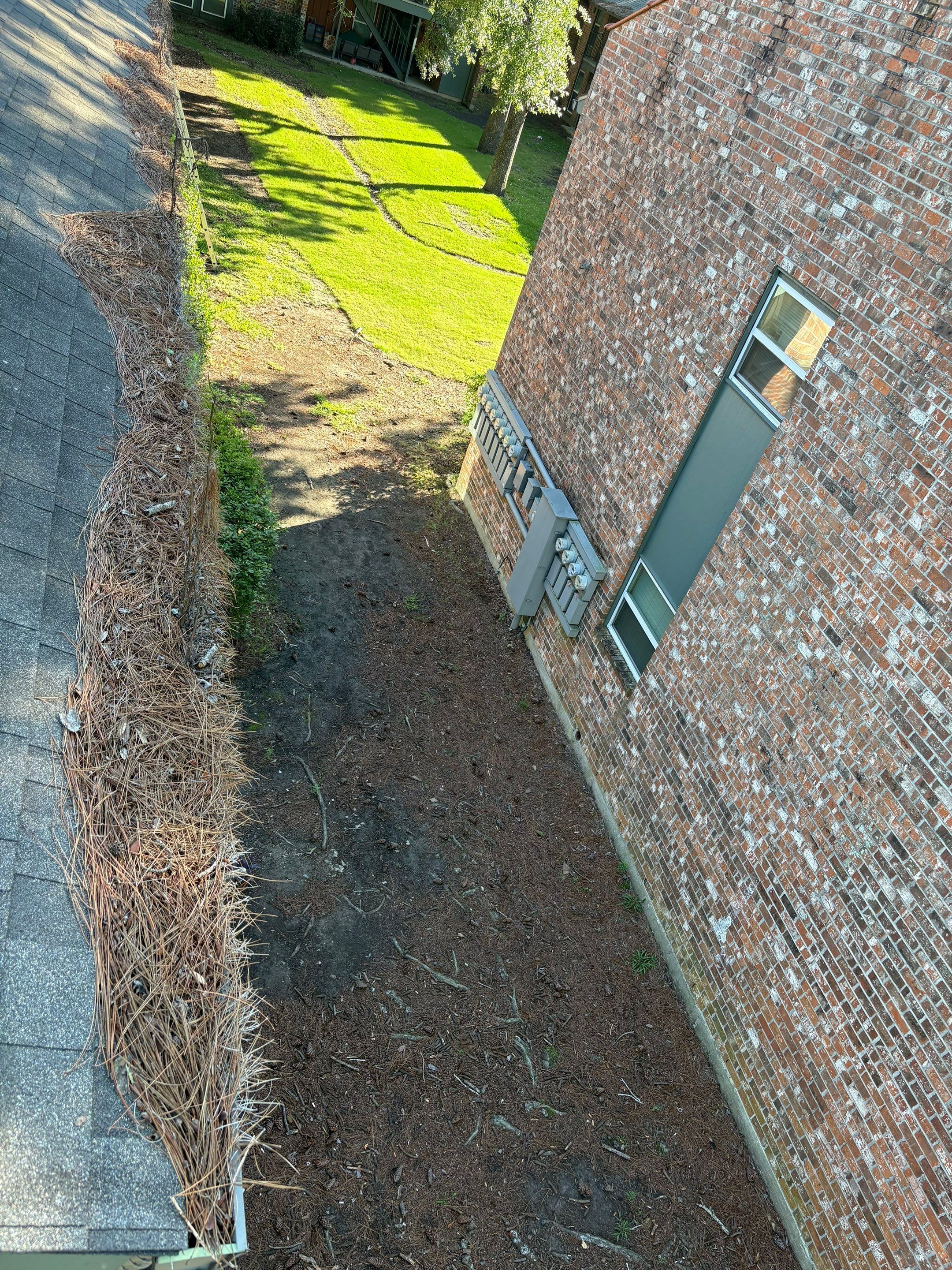Commercial gutter cleaning Baton Rouge before photo with filled gutters