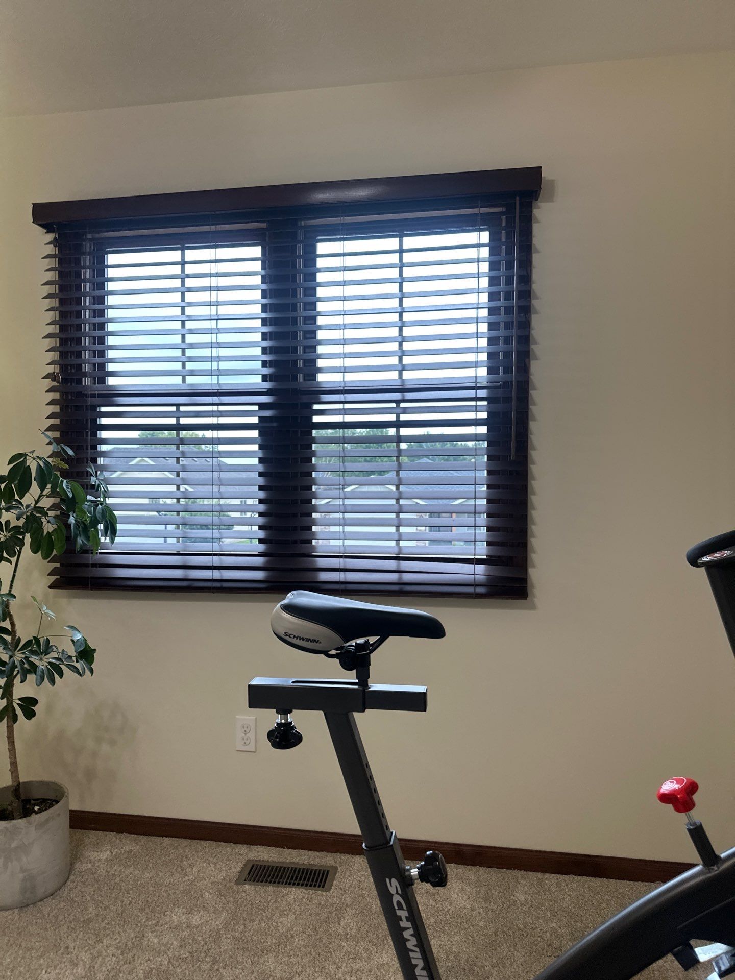 Custom Dark Wood Blind Installation for Lincoln Home Office by CompanyCam Sales Demo