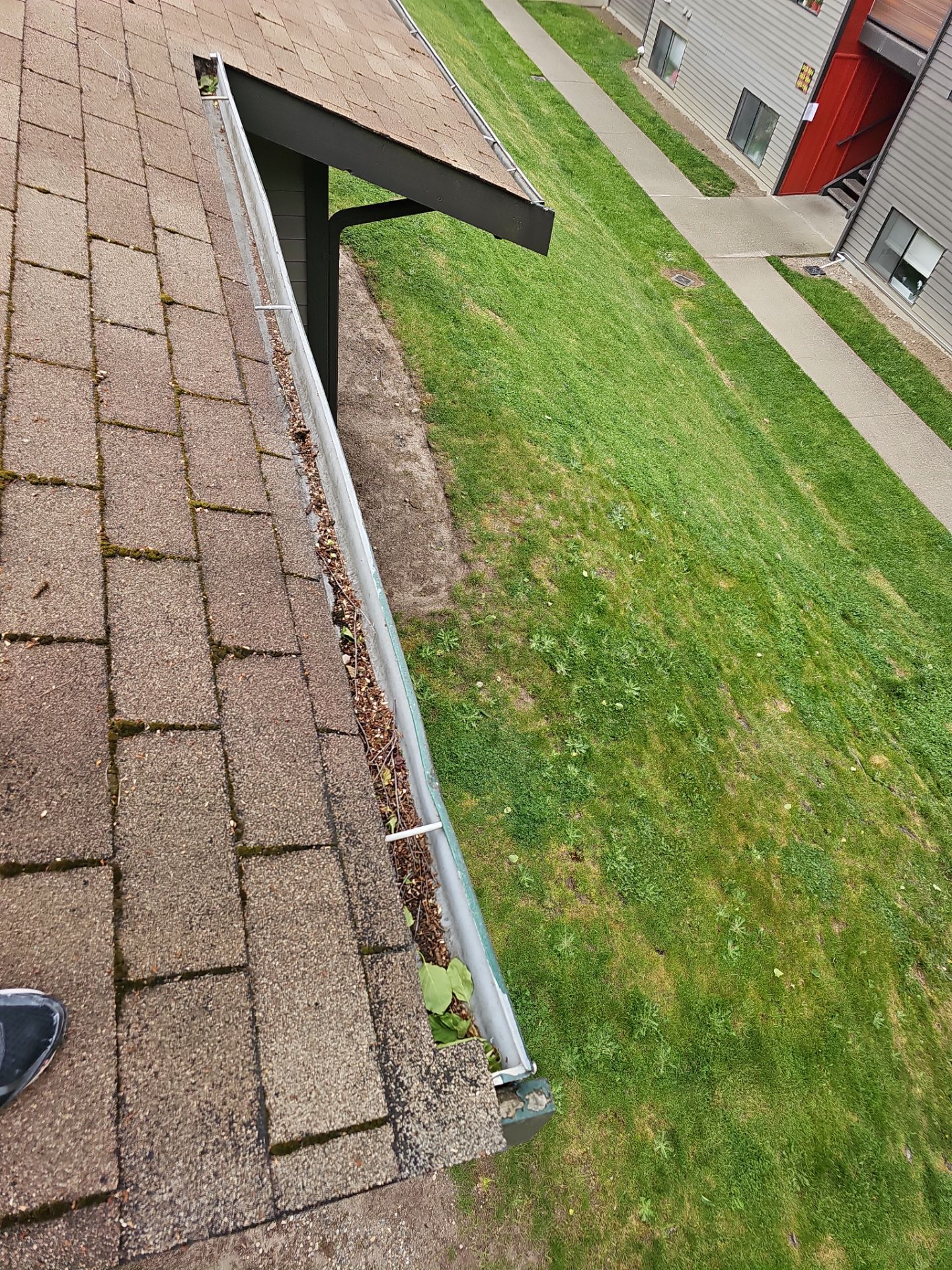 Commercial gutter cleaning Bellevue, WA before photo with filled gutters