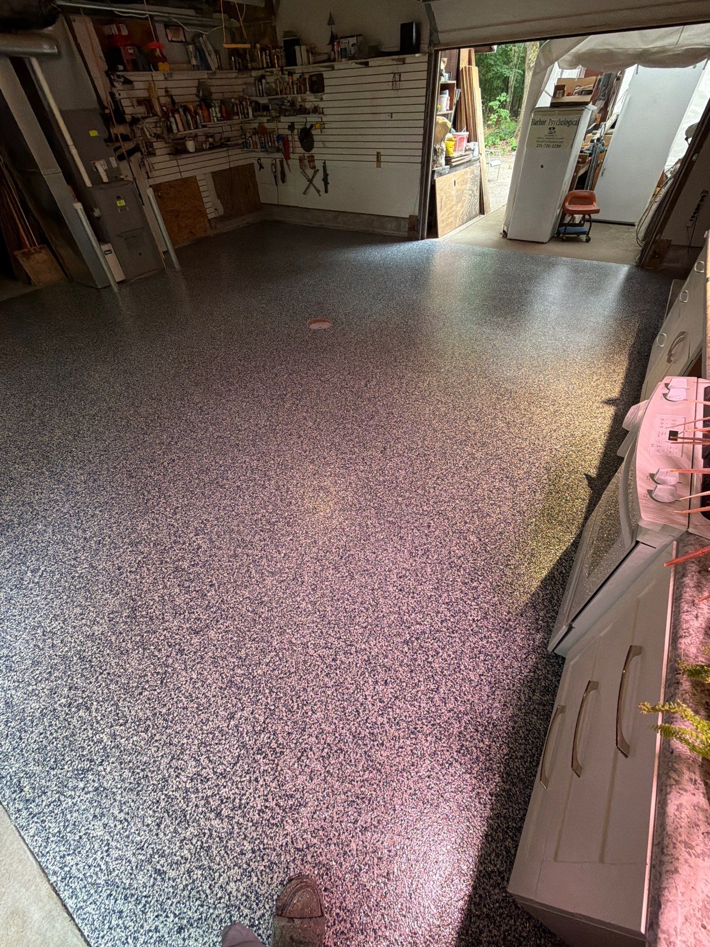 Custom Multi-Colored Epoxy Flake Garage Floor Coating in Montague by Gordon Painting