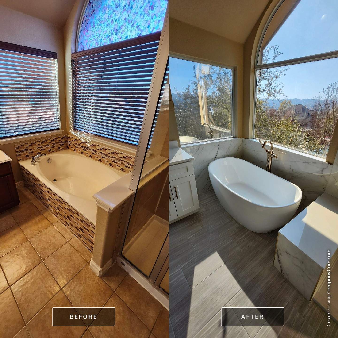 Stone Oak Bathroom Remodel with Freestanding Tub & Walk-In Shower by Legacy Bath and Kitchen