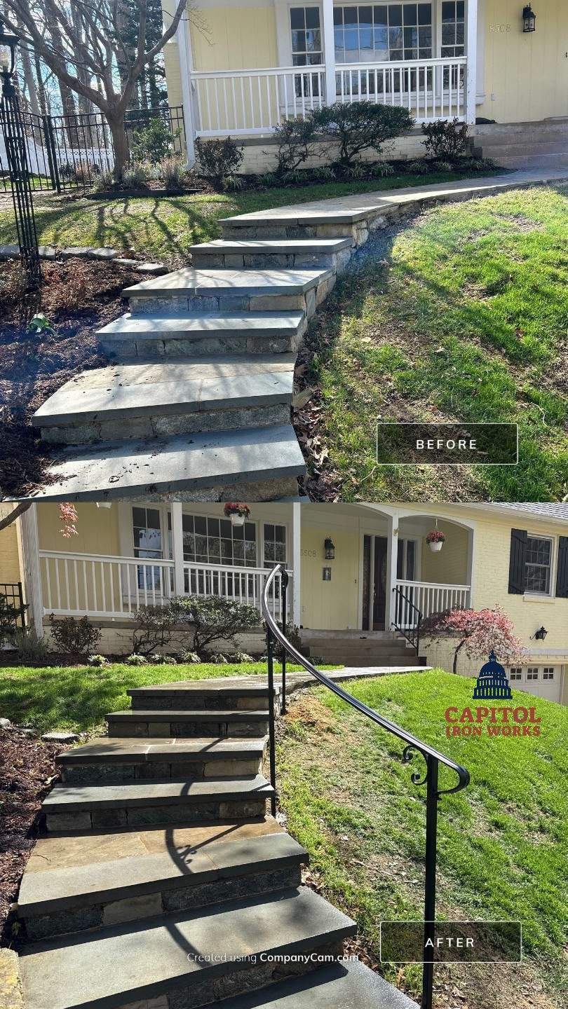 Modern Exterior Steel Handrails – Residential Entrance – Bethesda, MD