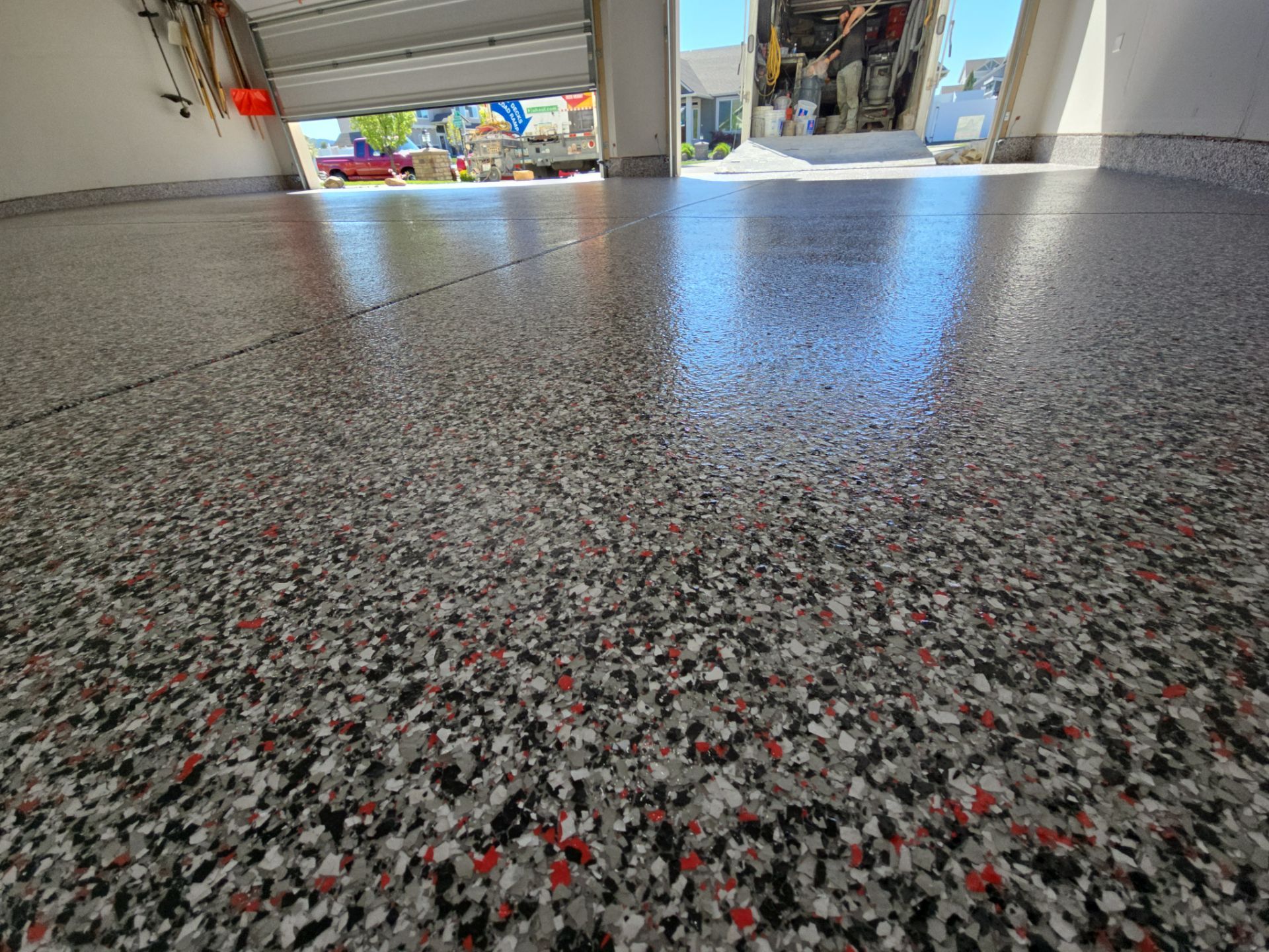 Garage Transformation using Domino w/ 5% Cherry Bomb Red  by Croc Coatings, LLC
