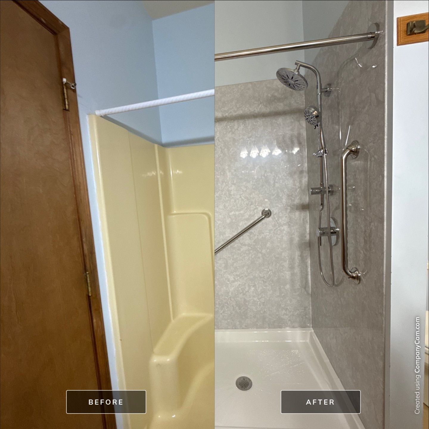 Walk-In Shower Replacement with Marbled Panels in Indian River by Rainbow Seamless Systems