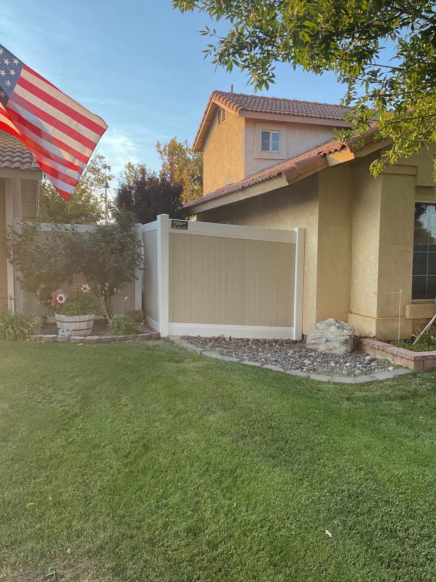 6ft White and Tan Privacy Vinyl  by Fence Guys Inc. 