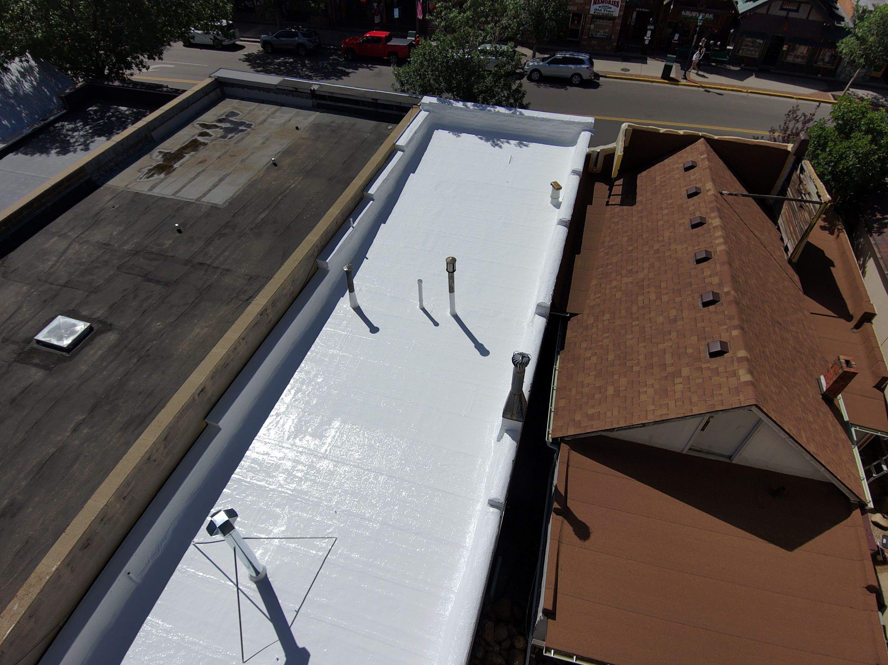 Estes Park "The Taffy Shop" Before & After Gaco Coating by Blue Peaks Roofing LLC