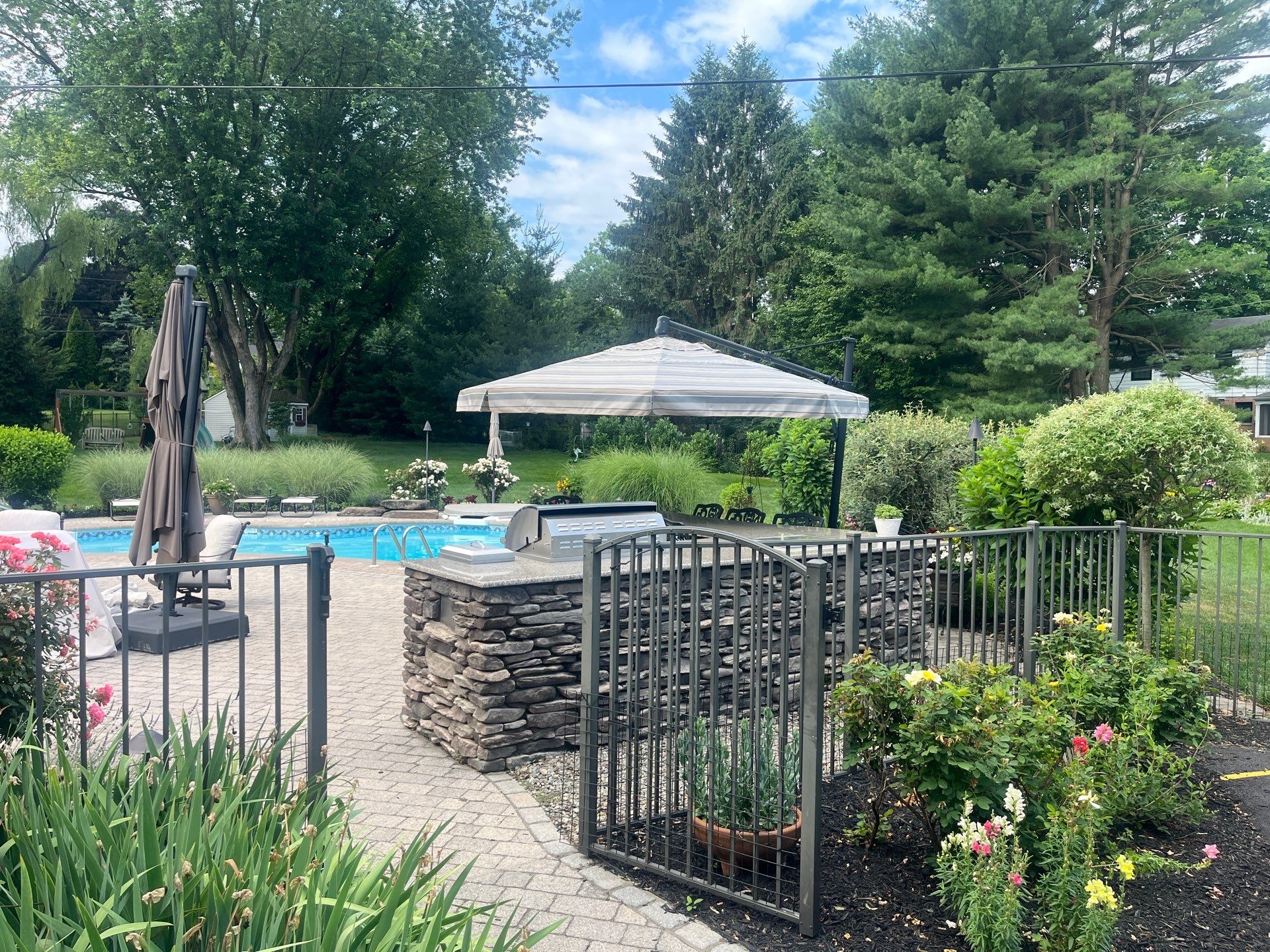 Hanamint Bar Chairs & Cantilever Umbrella  by Bowman's Stove & Patio
