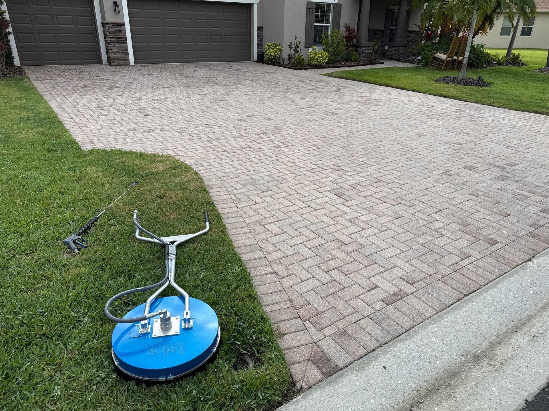 3-Car Paver Driveway & Entryway Cleaning | Oakleaf Hammock Community, Ellenton, FL by Sunshine AquaWash