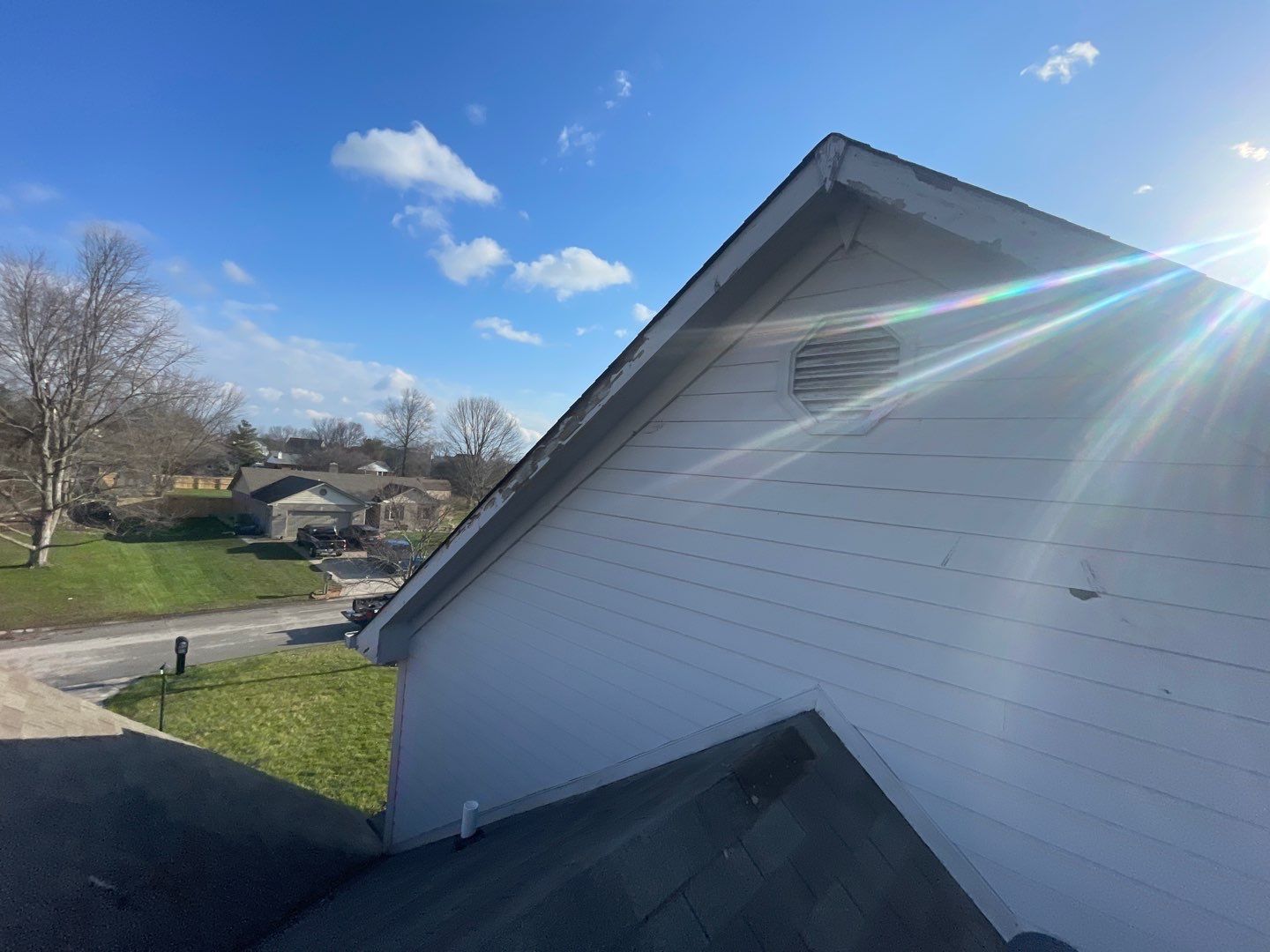 Tornado damage in Whiteland. Roof replacement, James Hardie siding, exterior paint, gutters, windows, doors by 317 Roofing & Restorations