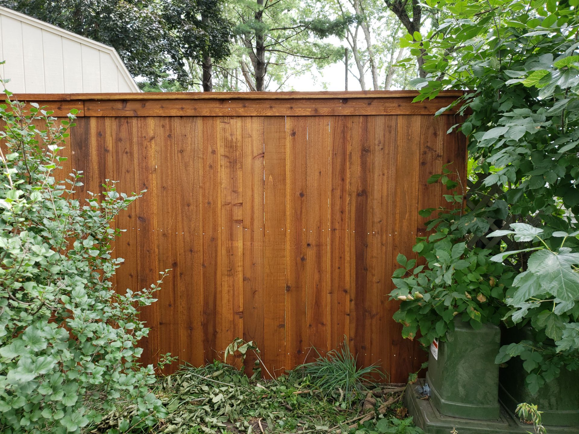 Custom Cedar Privacy Fence with Decorative Gate Windows in Cedar Falls by Perfect Picket Fence and Stain