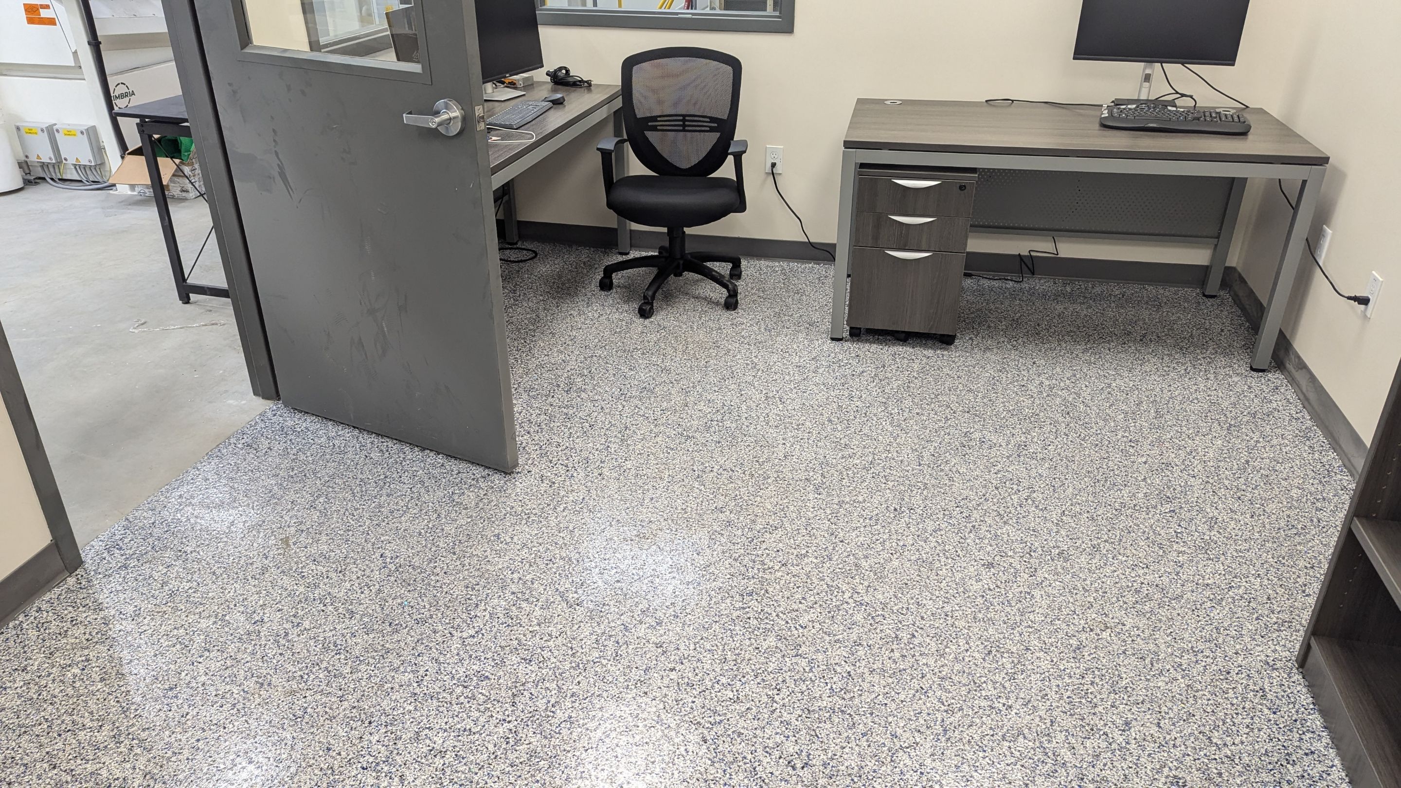 Commercial Floor Transformation using Aurora Accent W/Hypnotic Blue by Croc Coatings, LLC