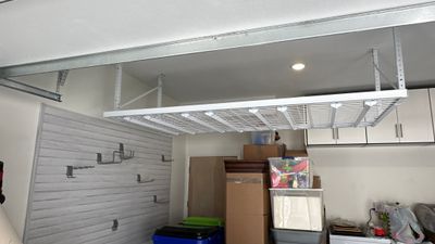 Michael M. upgraded his garage with overhead racks and slotwall