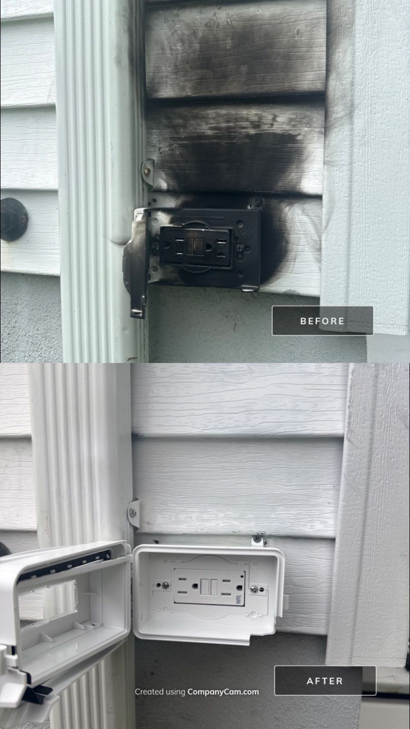 Fire-damaged exterior outlet repair by Spartan Home Pros