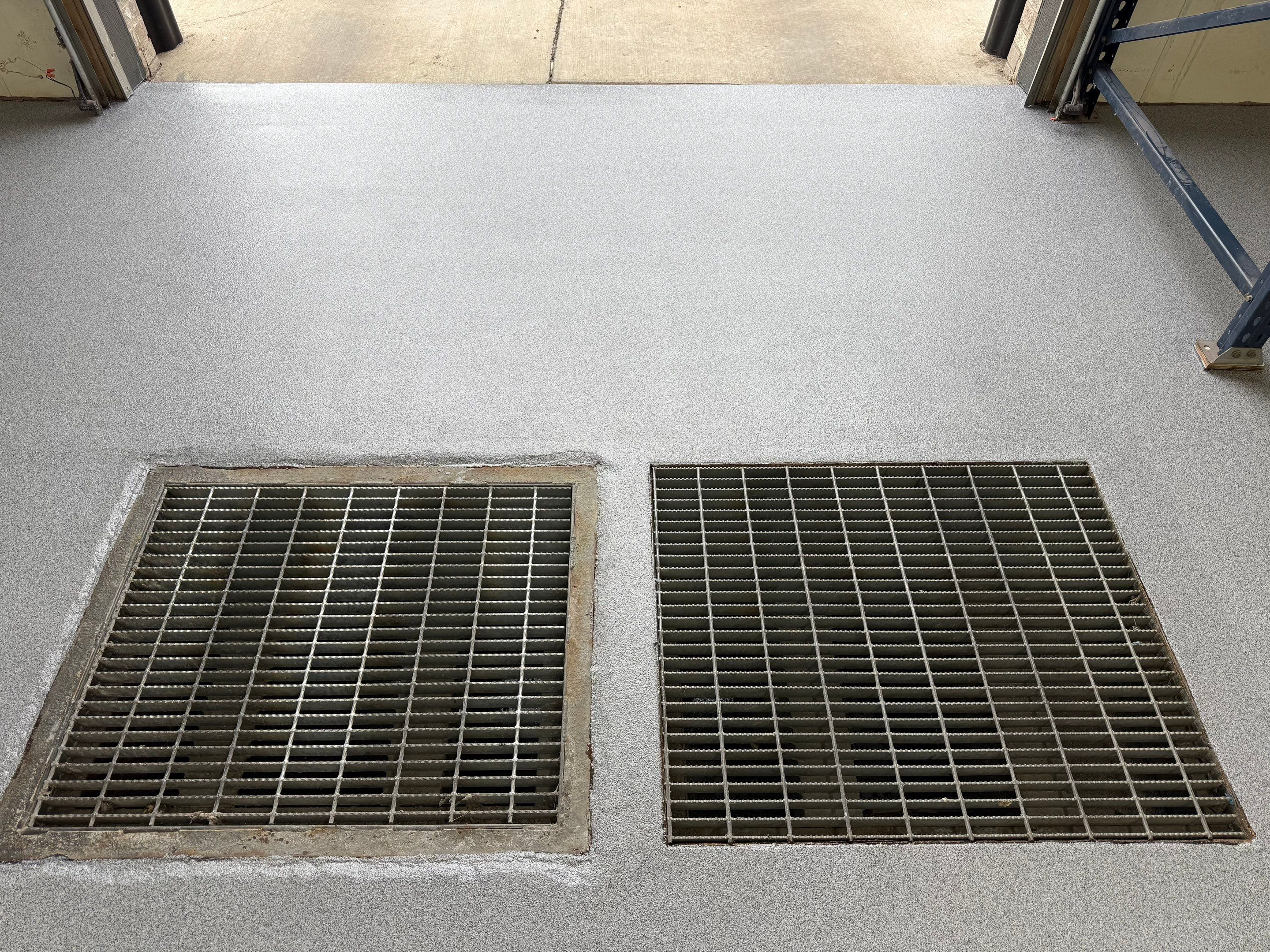 Commercial Grey Speckled Epoxy Floor Coating for Industrial Workshop by Select Painting, Coatings & Garage Cabinets