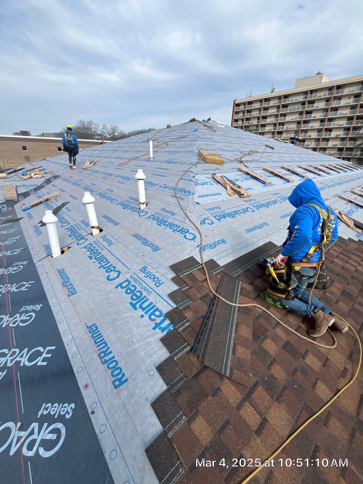 Commercial Roofing Installation using Certainteed Landmark Pro Shingles by Fahey Roofing + Contracting