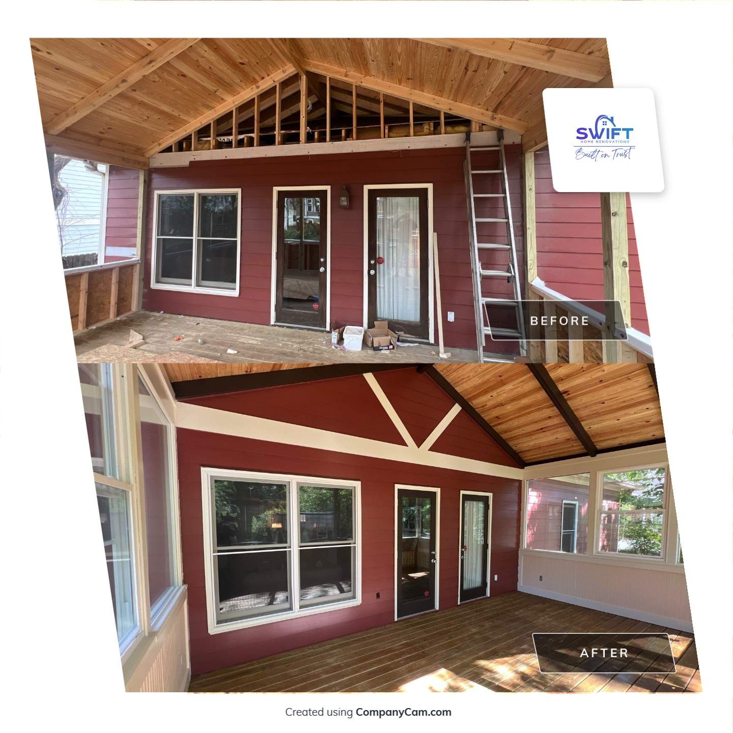 Elevated Screened-In Porch Addition with Vaulted Tongue-and-Groove Ceiling by Swift Home Renovations