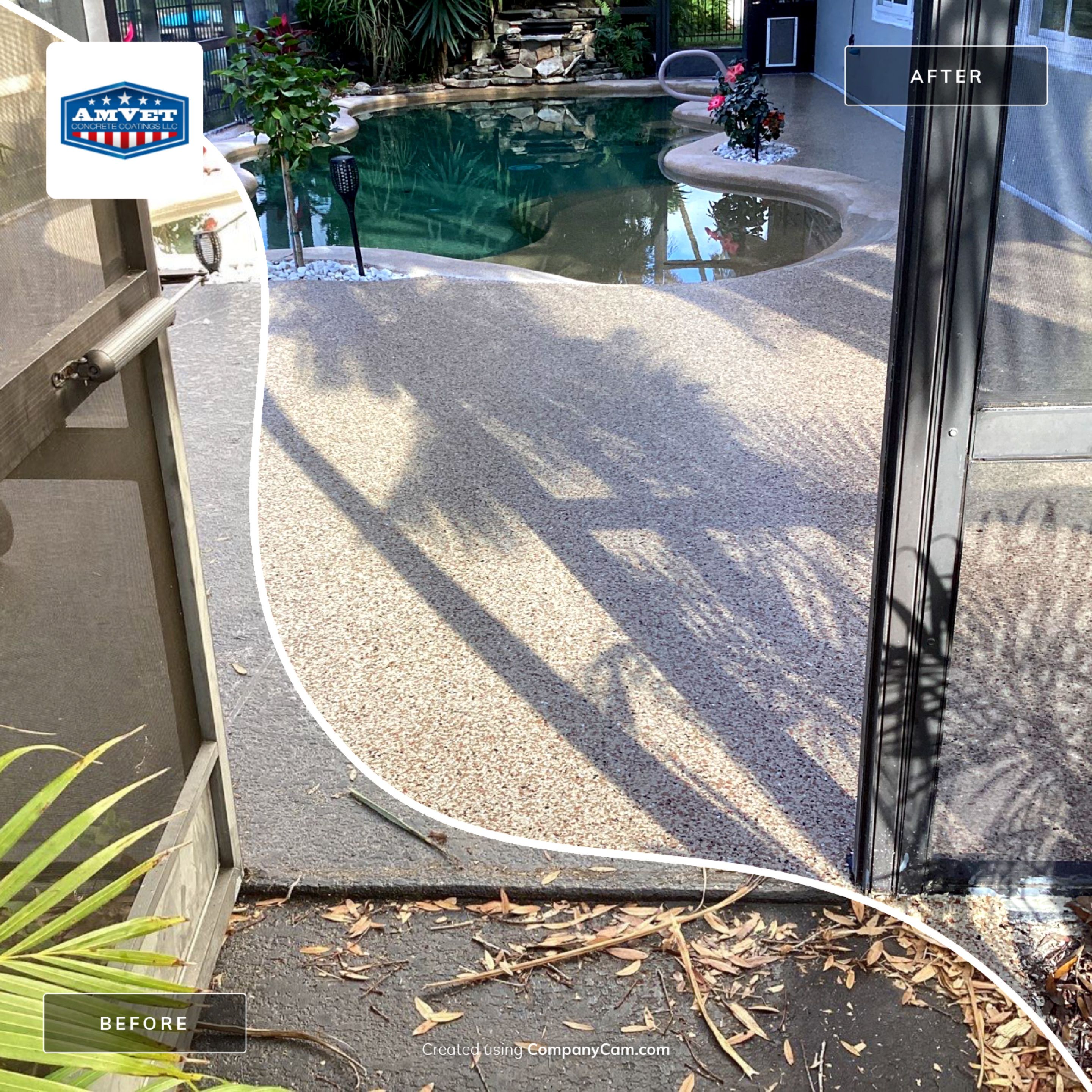 Pool Deck using Pecan by Amvet concrete coatings llc