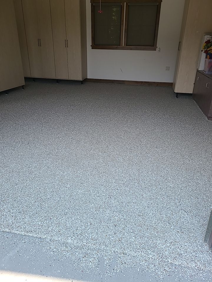 Garage Transformation using Pebble Beach by Croc Coatings, LLC