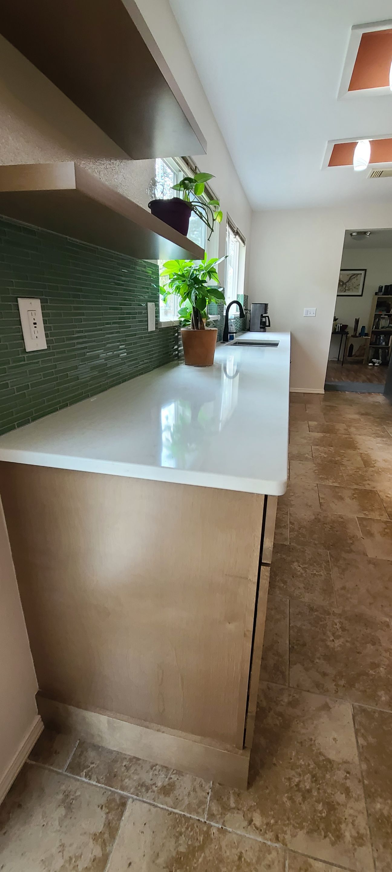 Northwest San Antonio Kitchen Remodel | Warm Modern Kitchen Transformation Featuring Green Backsplash by Legacy Bath and Kitchen 