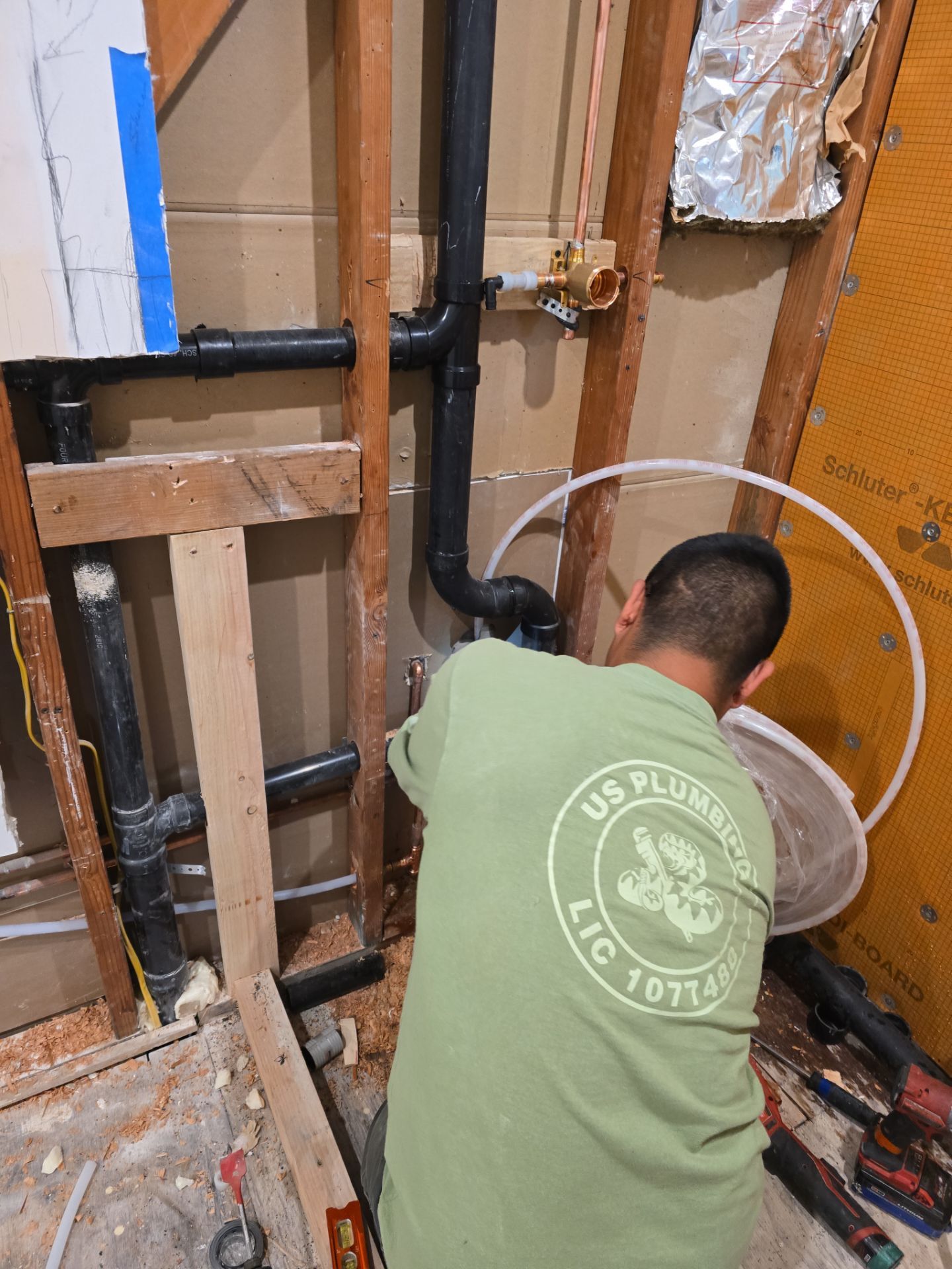 Installation of New Tall Black Piping (Wall to Ceiling) & Underground Piping by Us Plumbing