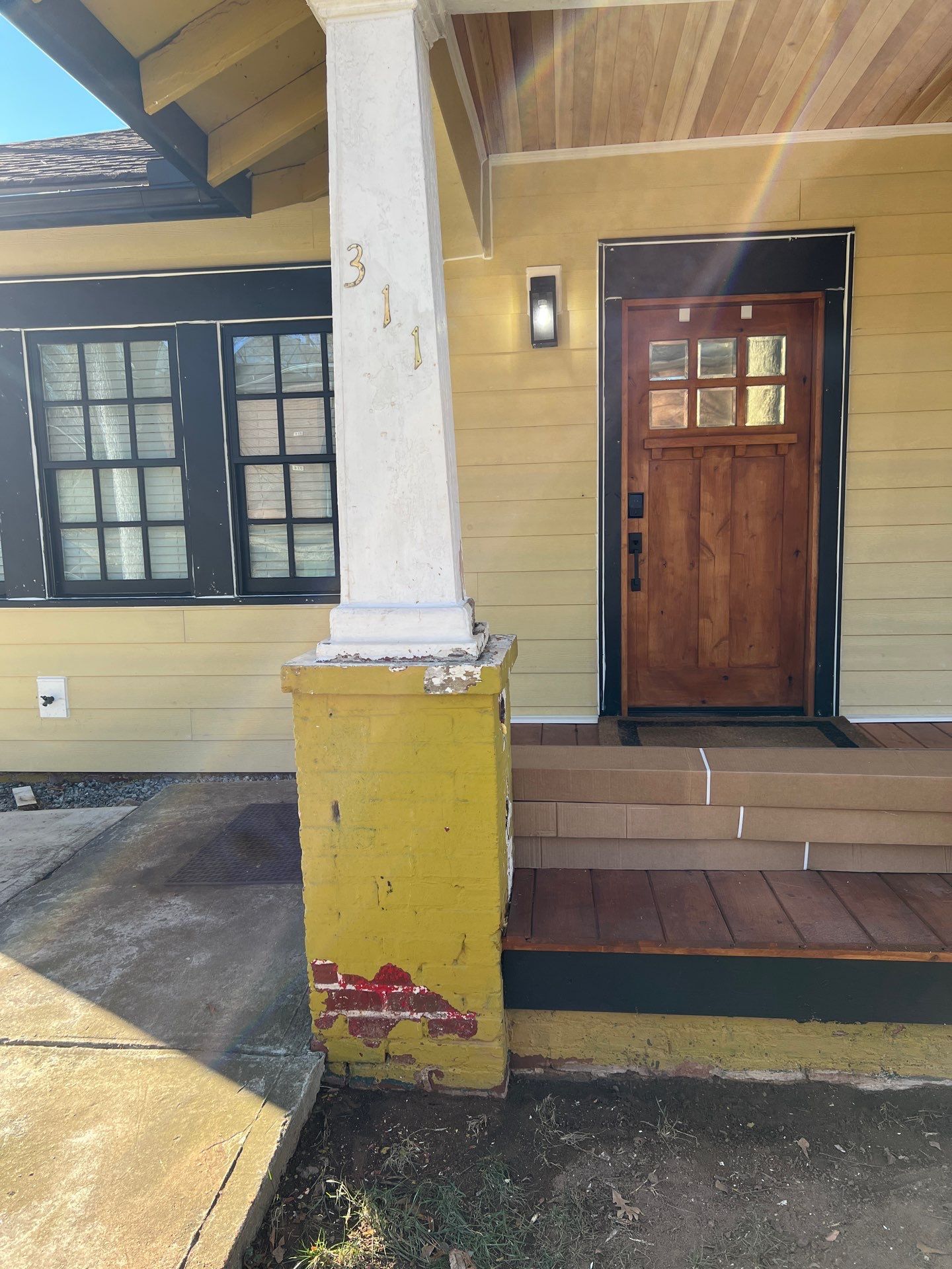 Cedar Tongue & Groove Porch Ceiling Installation Plus James Hardie Siding Replacement by Nelson Exteriors 