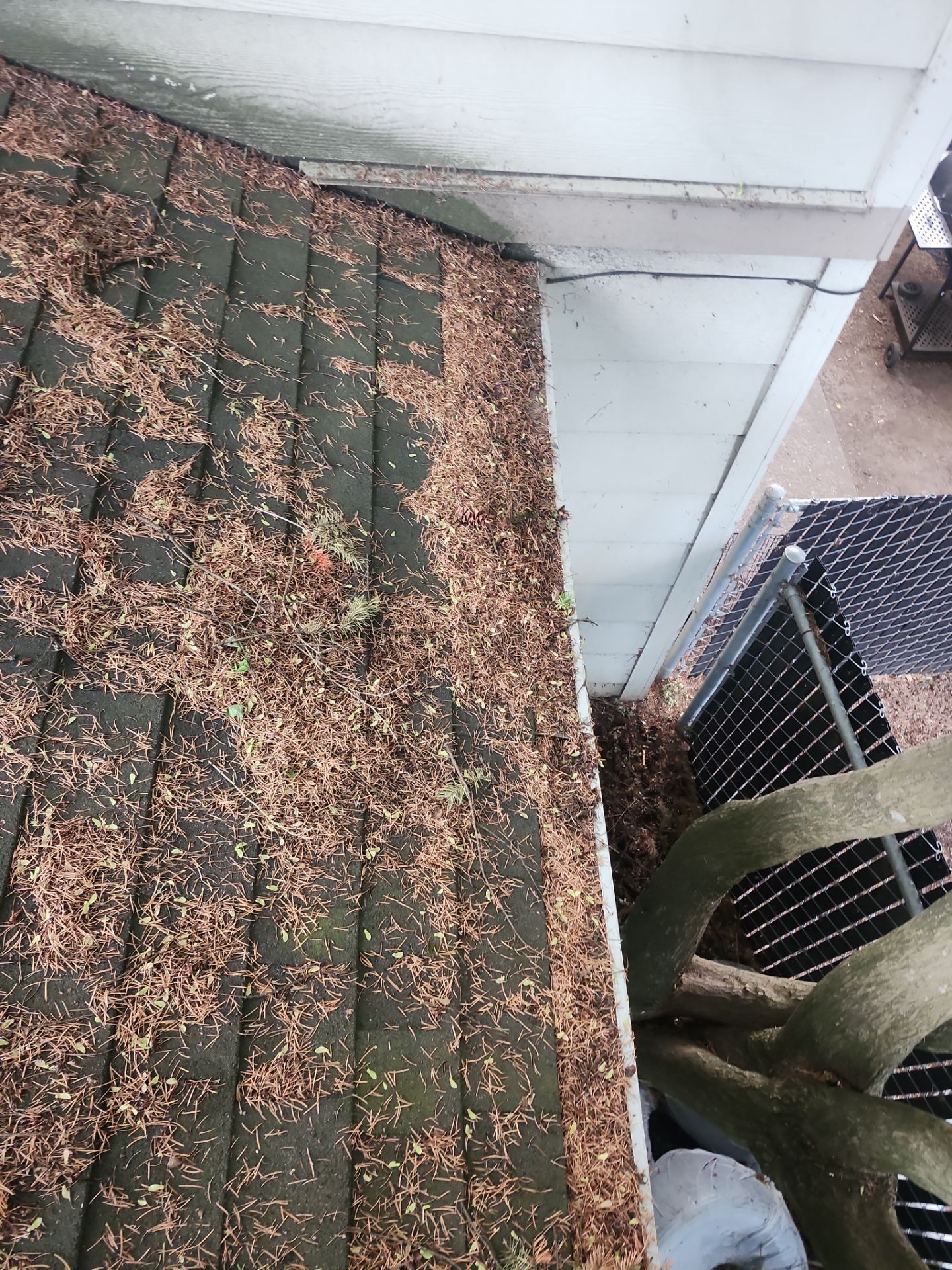 Commercial gutter cleaning Portland, OR before photo with filled gutters