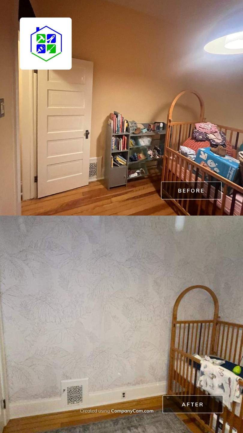 Denver Nursery Renovation Featuring Custom Shiplap and Floral Wallpaper by LP Construction Services