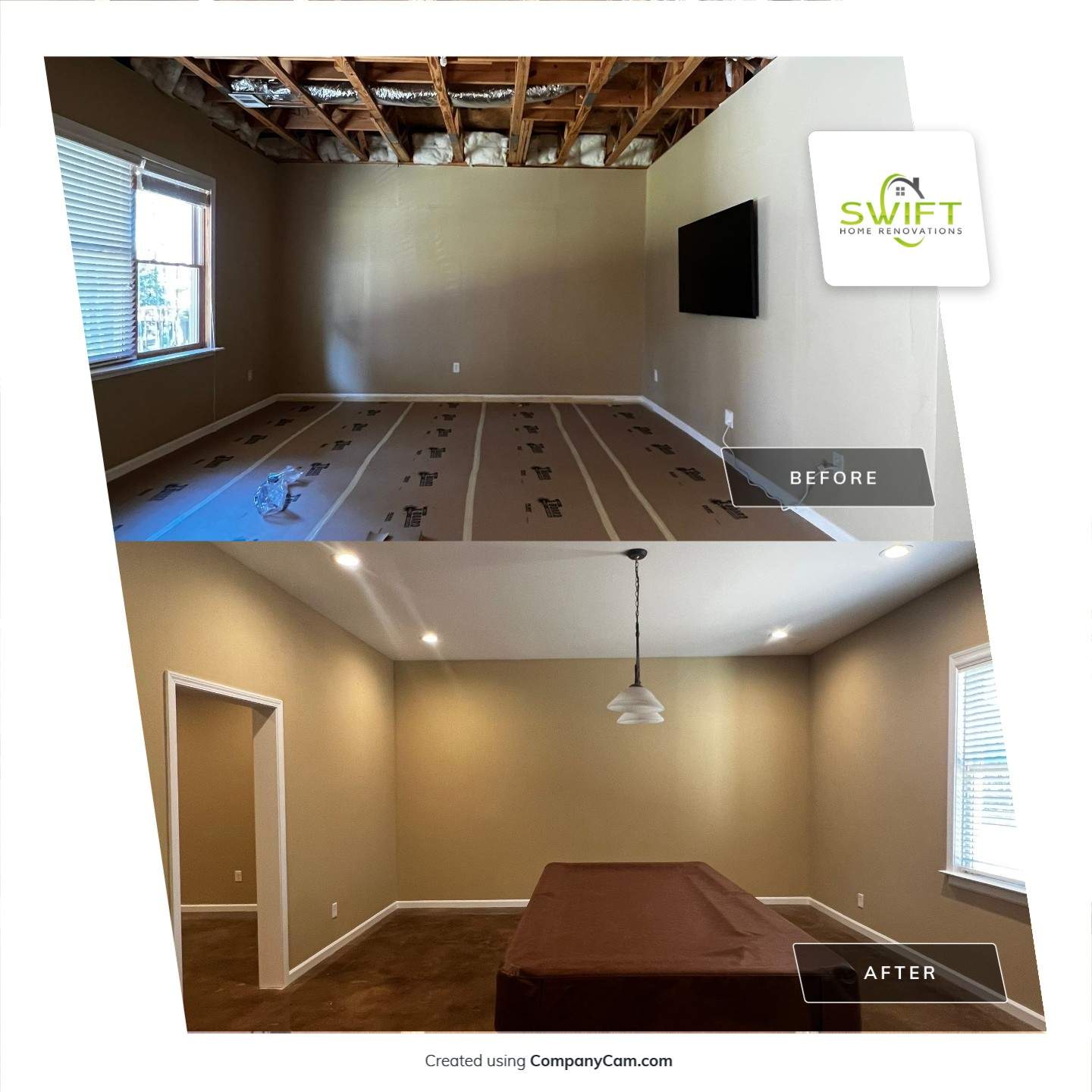 Finished Basement Renovation Featuring Polished Concrete in Atlanta by Swift Home Renovations