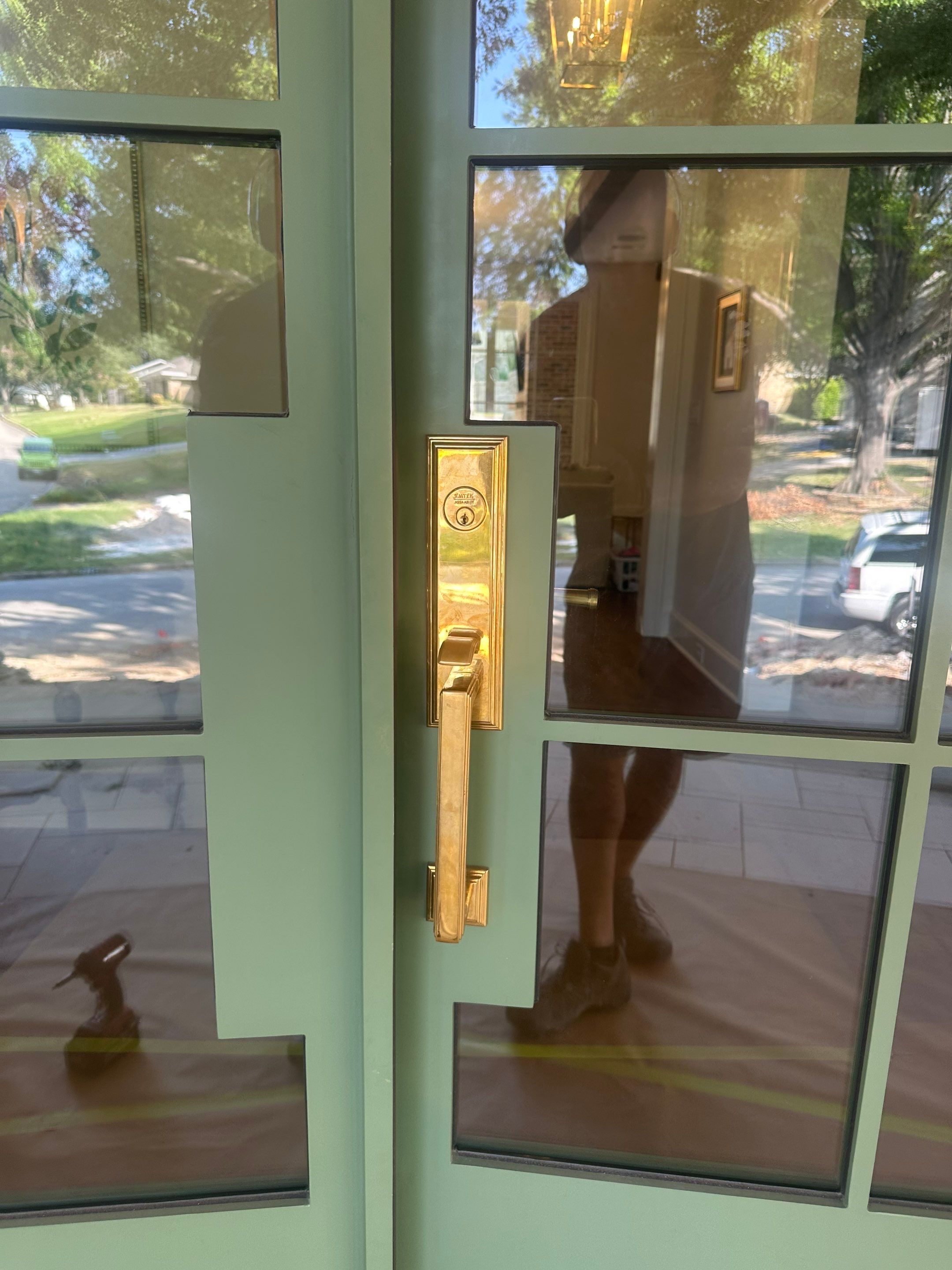 Steel Double Door Installation in Fort Worth in Sage Green by Solara Custom Living