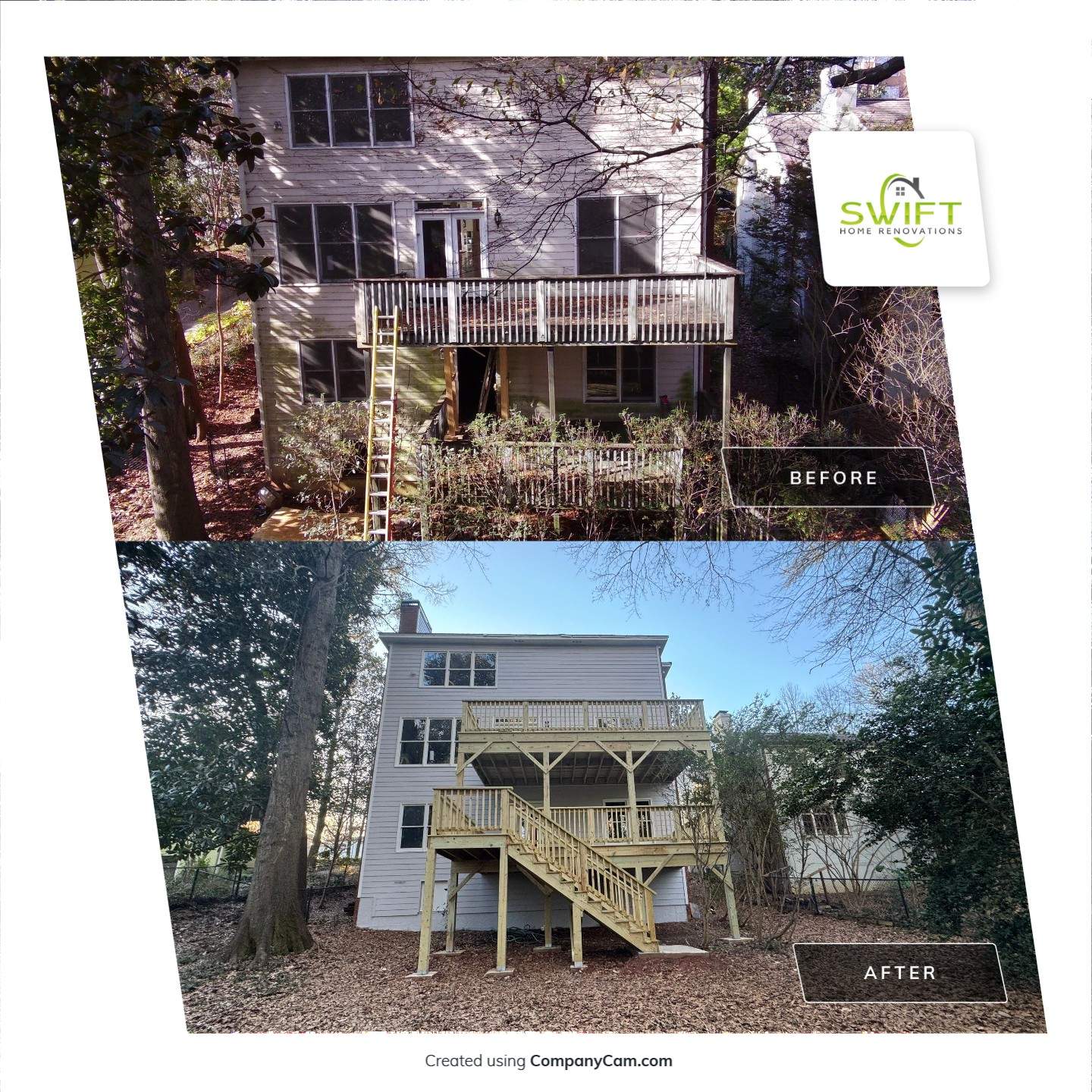 Multi-Level Pressure-Treated Wooden Deck Construction in Decatur by Swift Home Renovations