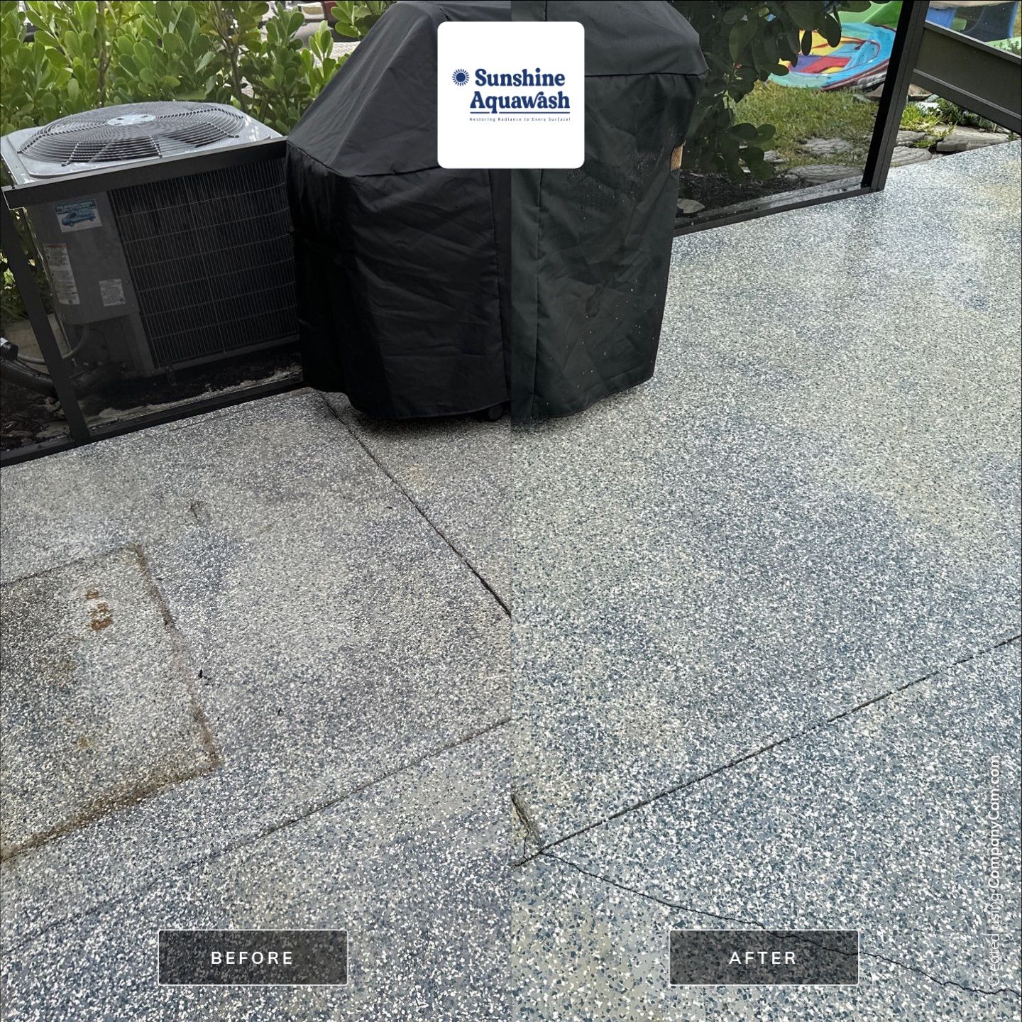 Lanai & Patio Cleaning with Epoxy-Coated Concrete Floor in Trevesta Community, Palmetto, FL | Sunshine AquaWash by Sunshine AquaWash