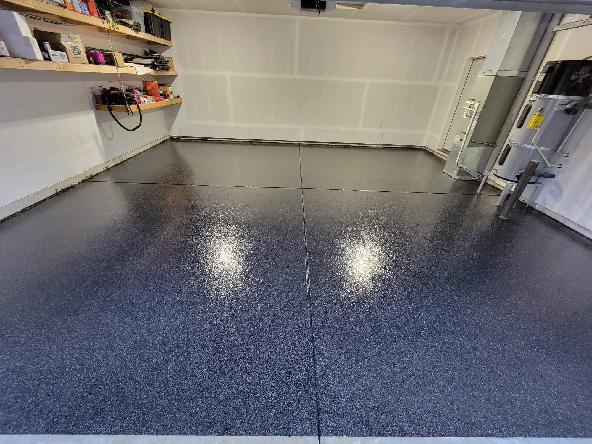 Carbon Flake Garage Shelton Wa by Concrete Coating Experts Inc.