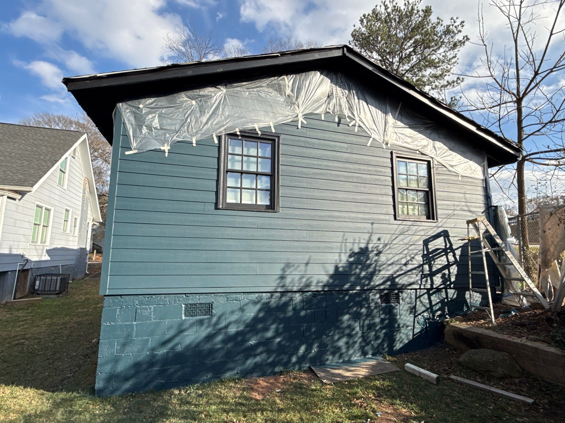 Cedar Tongue & Groove Porch Ceiling Installation Plus James Hardie Siding Replacement by Nelson Exteriors 