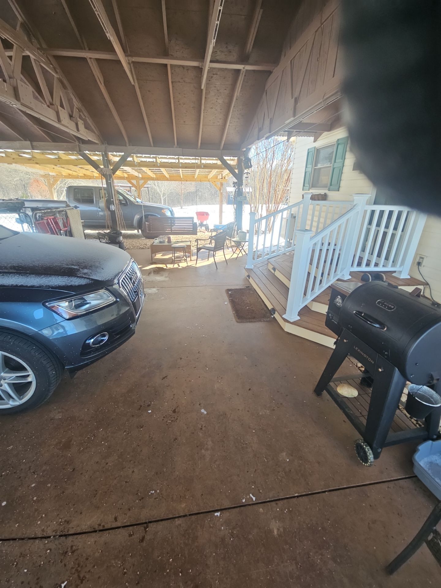 Carport Entry Vinyl Railing Install by A Step Above Handy LLC