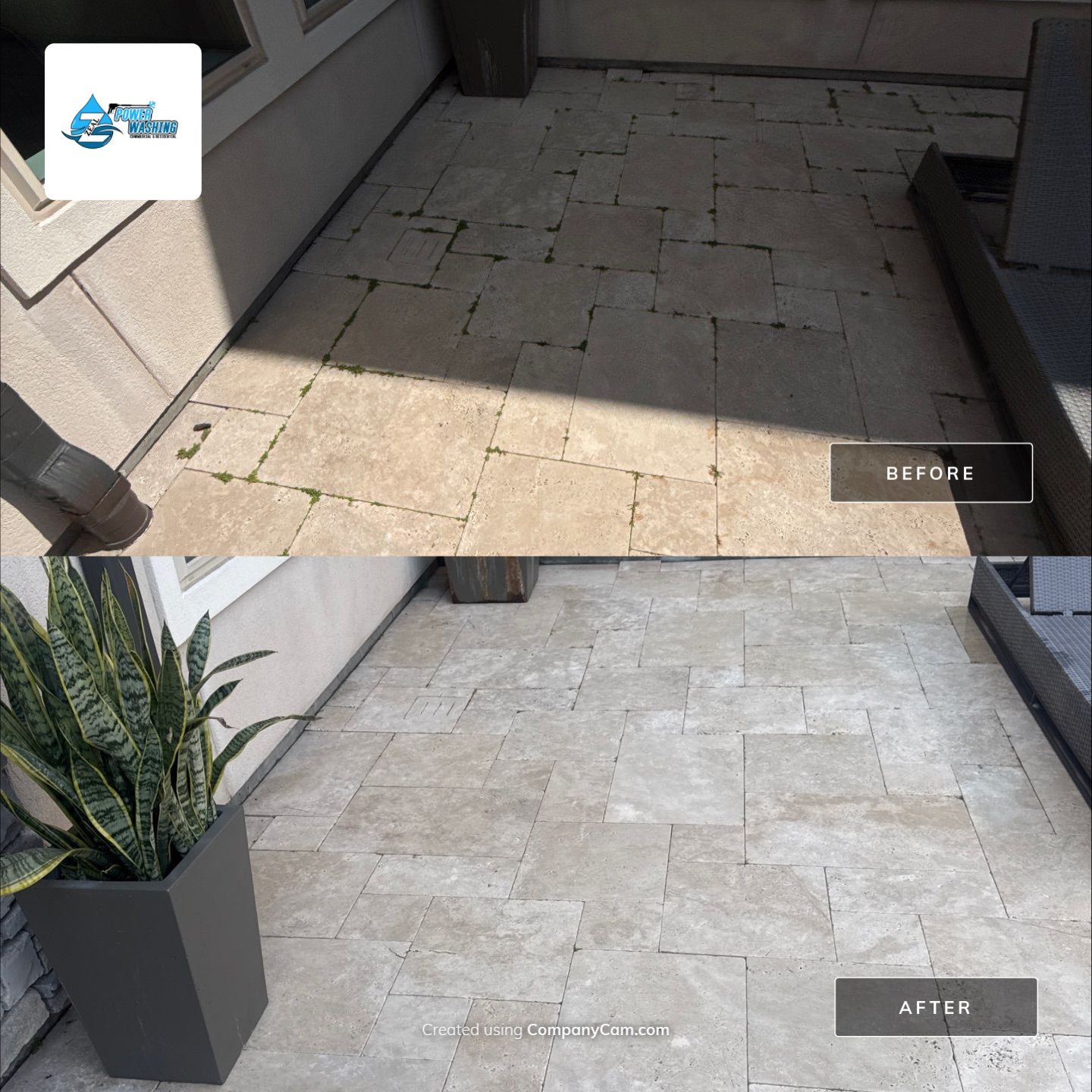 Friendswood House Wash and Travertine Pool Deck Cleaning by Zeal Power Washing
