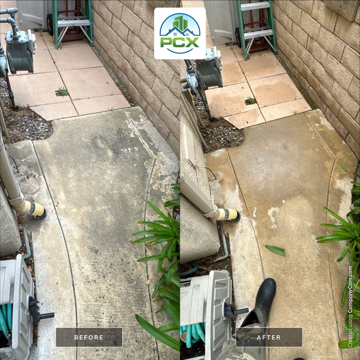 Driveway, patio, and rear entry walkway pressure washing in Orange County by Property Cleaning Experts