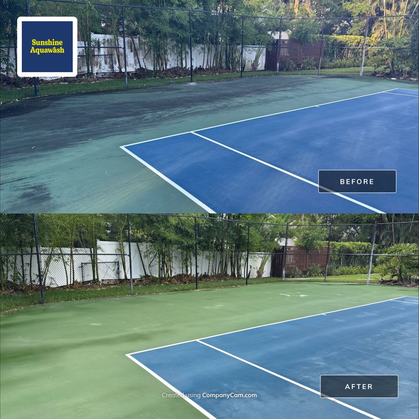 Tennis Court, Vinyl Fence & Sidewalk Cleaning in Riverview Bluff – West Bradenton, FL 34209 by Sunshine AquaWash
