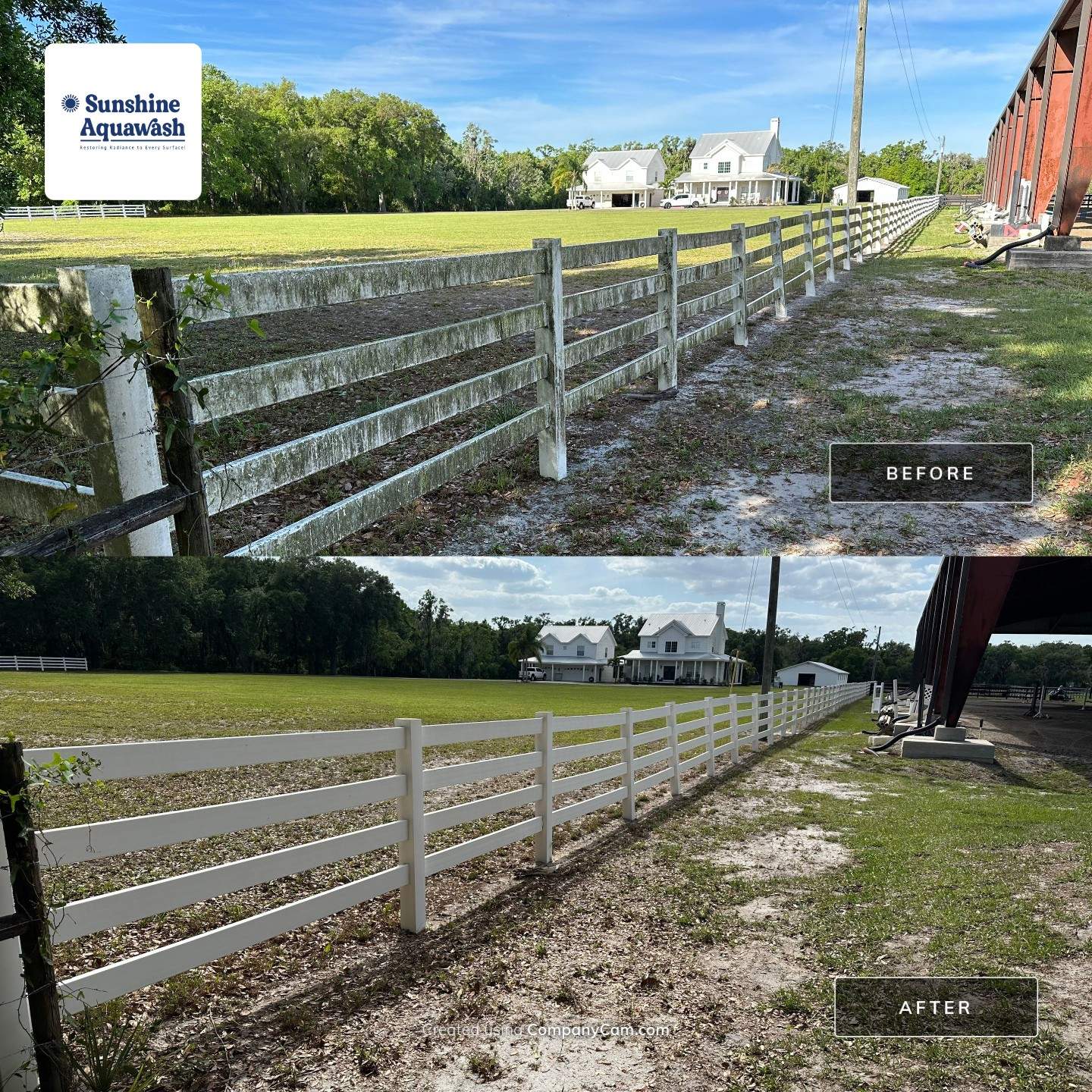 Vinyl Horse Fence & Concrete Pier Cleaning at Lesley Cox Equestrian, Parrish, FL | Sunshine AquaWash by Sunshine AquaWash