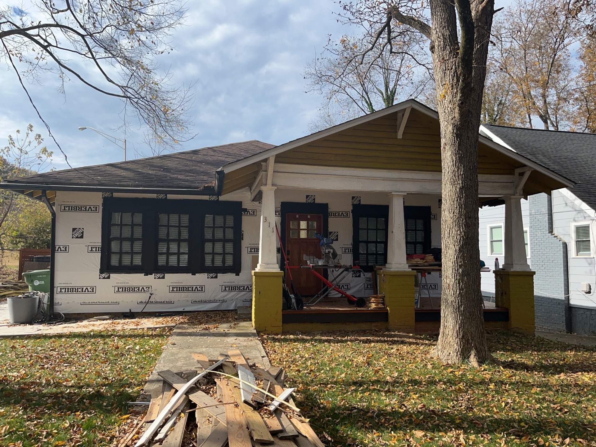 Cedar Tongue & Groove Porch Ceiling Installation Plus James Hardie Siding Replacement by Nelson Exteriors 