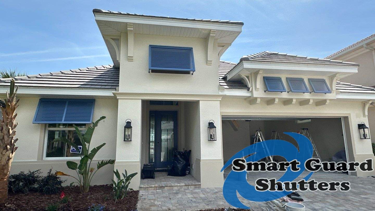 Decorative Bahamas in Pigeon Blue by Smart Guard Shutters
